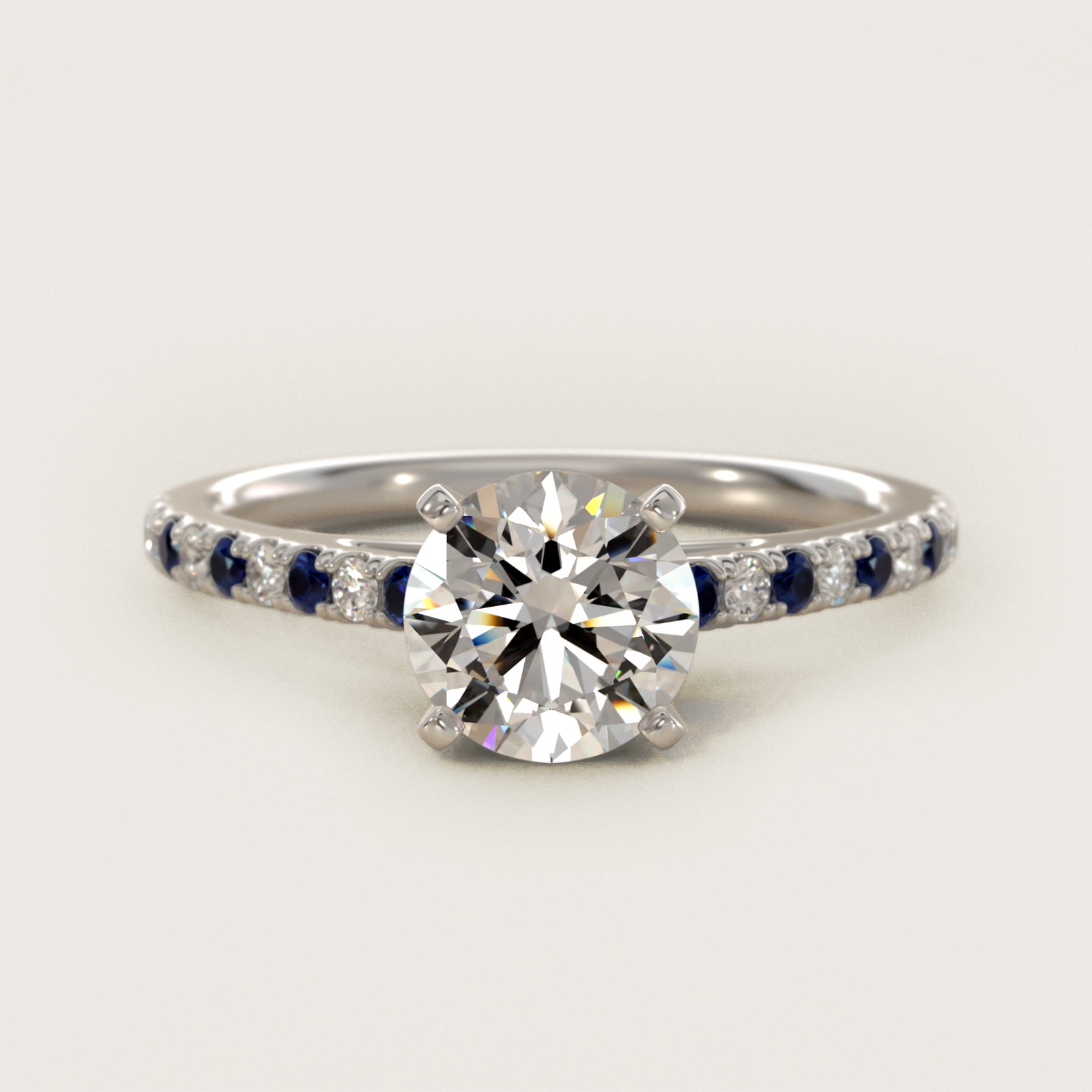 Riviera Micropavé Sapphire and Diamond Engagement Ring in 14k White Gold — Round center