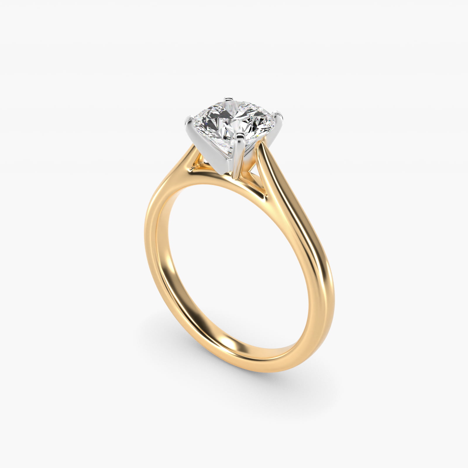 Tapered Cathedral Solitaire Engagement Ring in 14K Yellow Gold