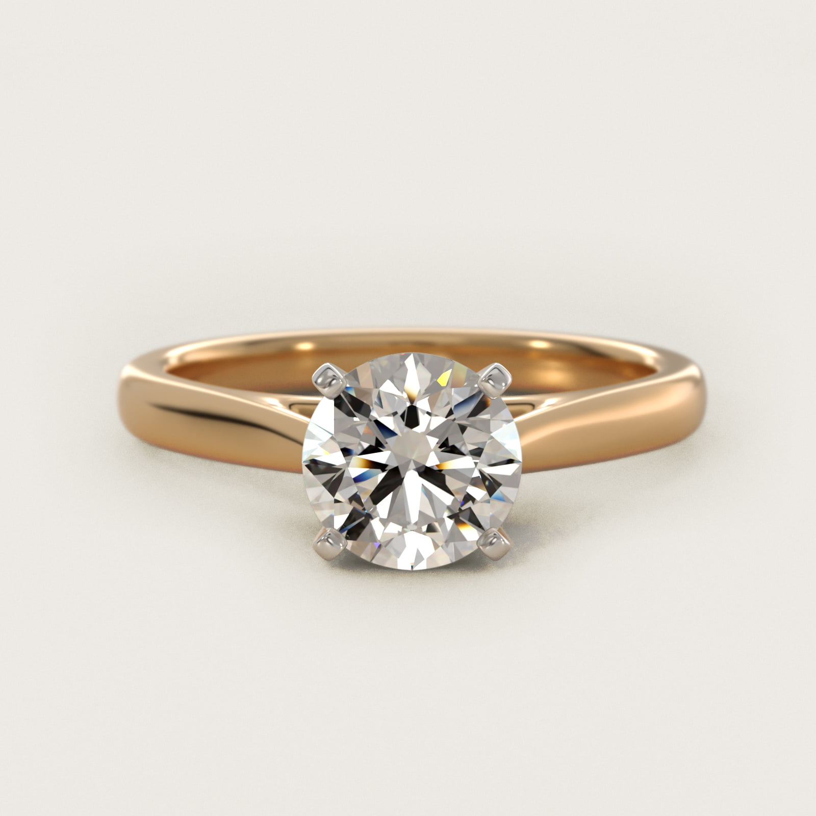 Tapered Cathedral Solitaire Engagement Ring in 14K Yellow Gold — Round center