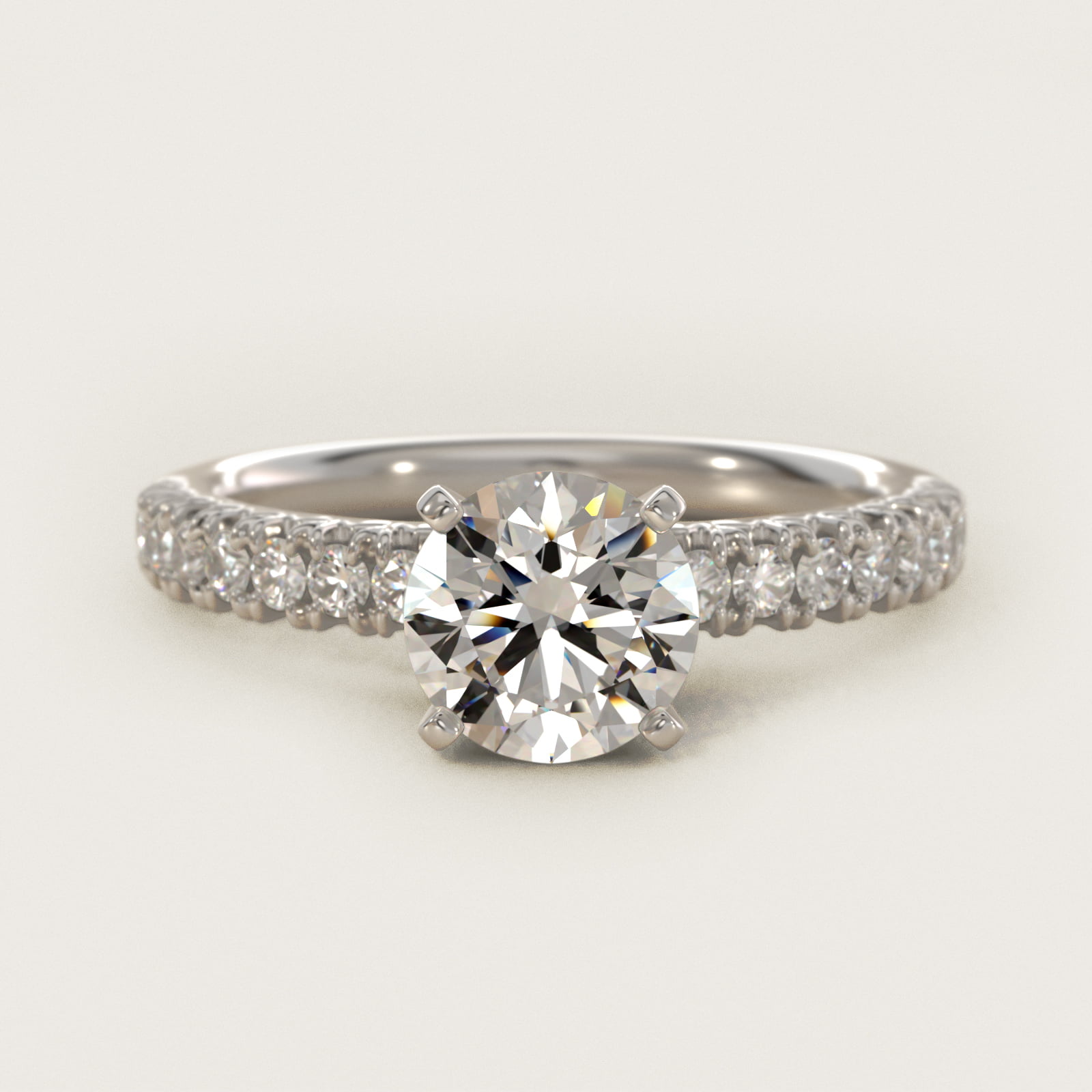 French Pavé Diamond Engagement Ring in Platinum (1/4 ct. tw.) — Round center