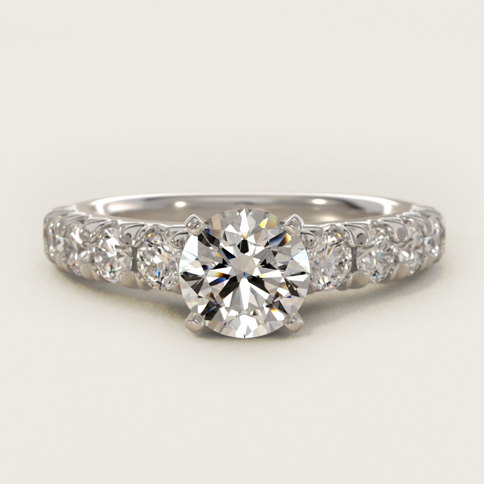 French Pavé Diamond Engagement Ring in Platinum (1 ct. tw.) — Round center