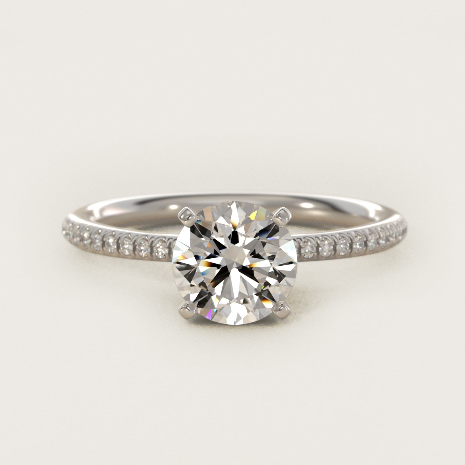 Petite Micropavé Diamond Engagement Ring in 14k White Gold (1/10 ct. tw.) — Round center