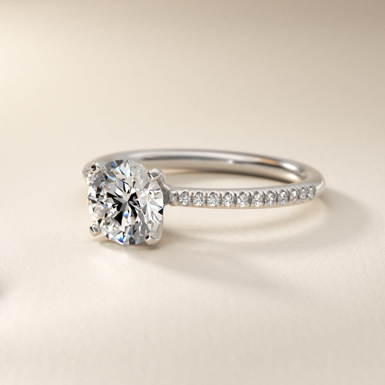 Round 1 CT Certified Diamond Petite Micropavé Engagement Ring In 14K White Gold 4