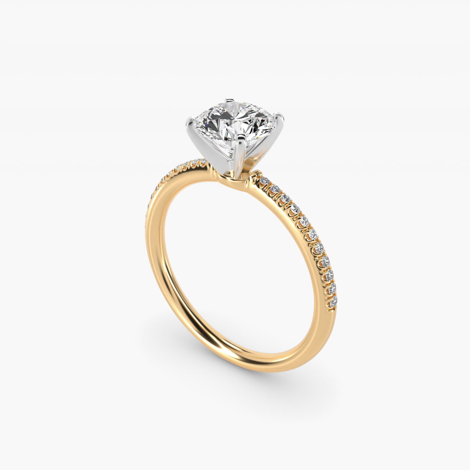 Round 1.5 CT Certified Diamond Petite Micropavé Engagement Ring In 14K Yellow Gold