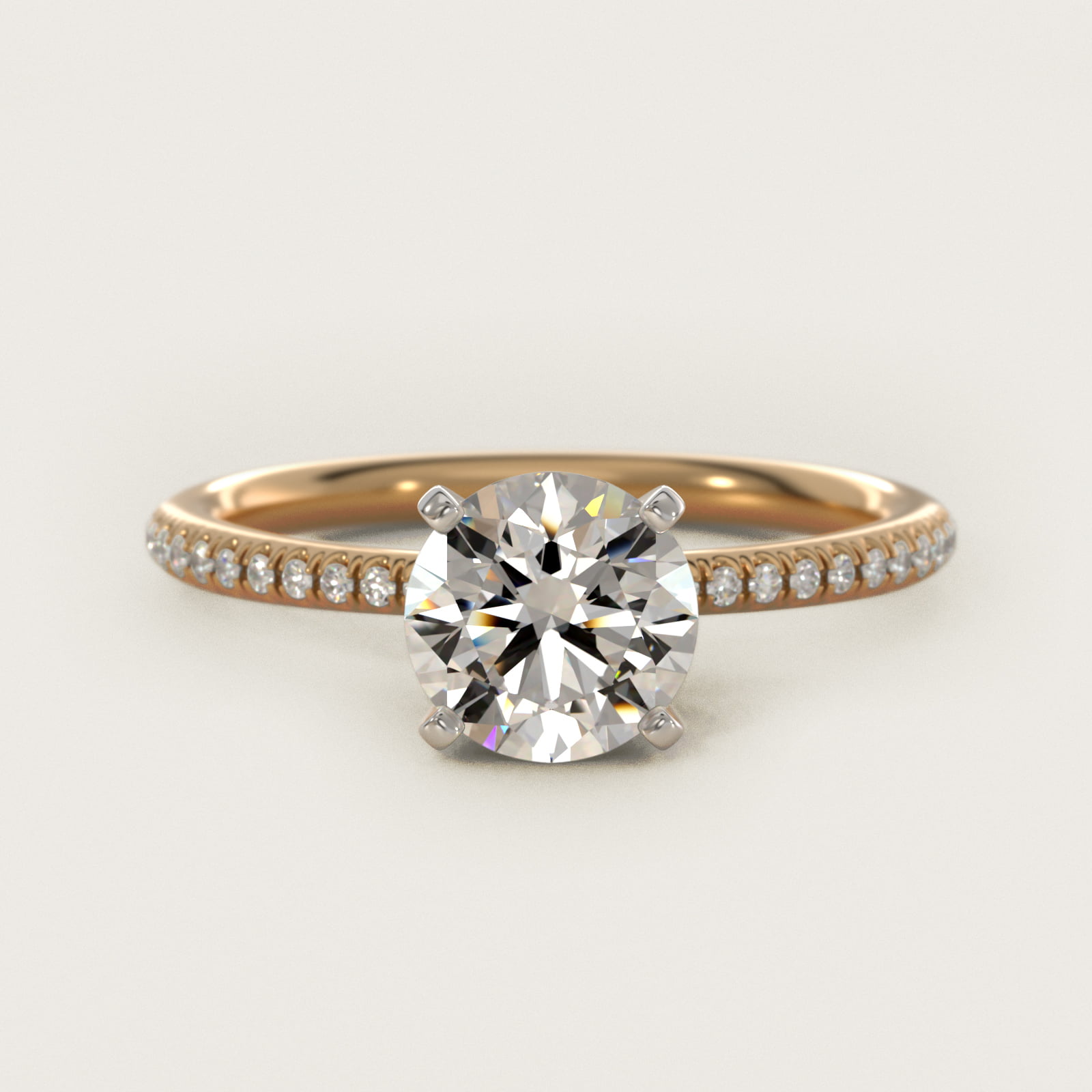 Round 1.5 CT Certified Diamond Petite Micropavé Engagement Ring In 14K Yellow Gold 2