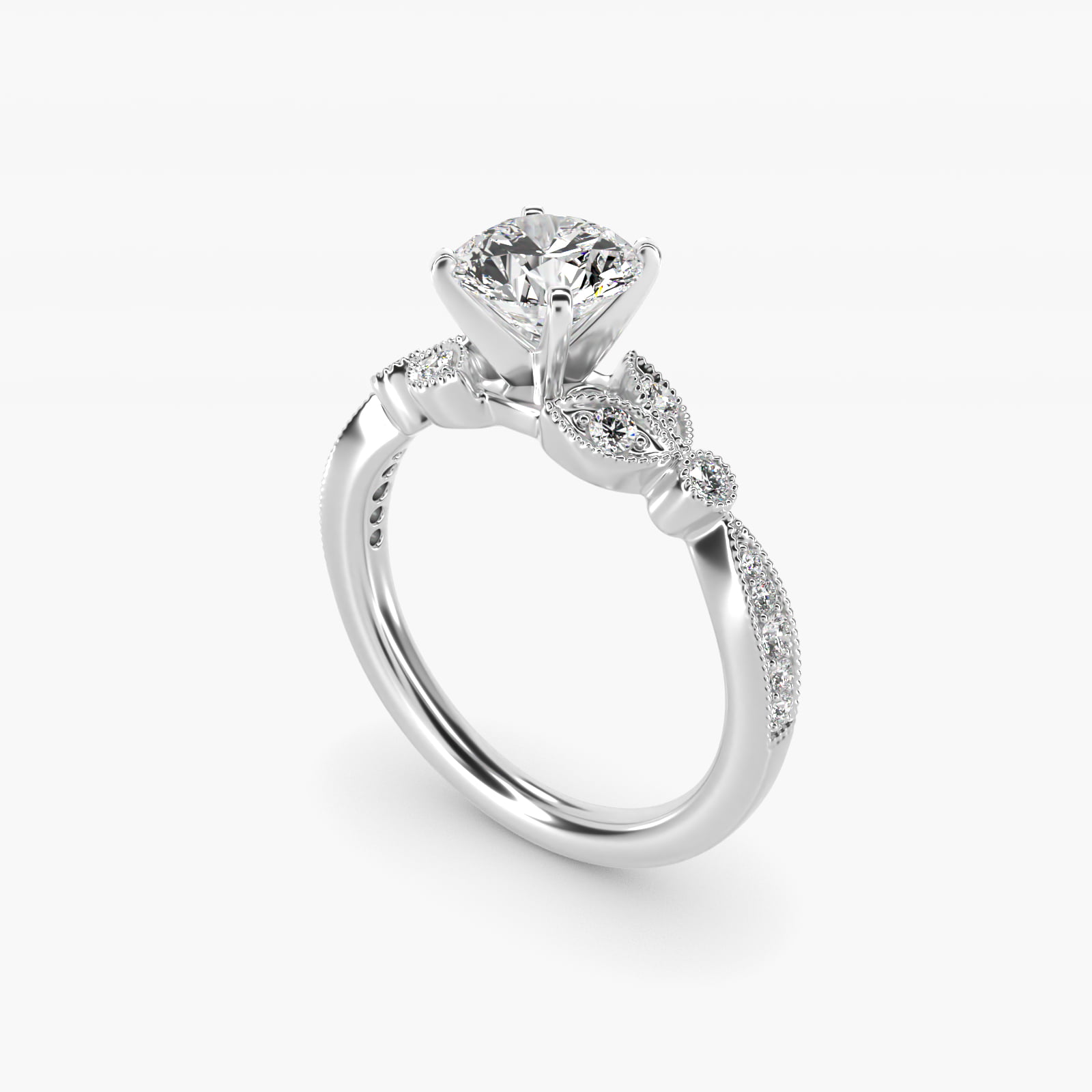 Petite Vintage Pavé Leaf Diamond Engagement Ring in 14k White Gold (1/5 ct. tw.)