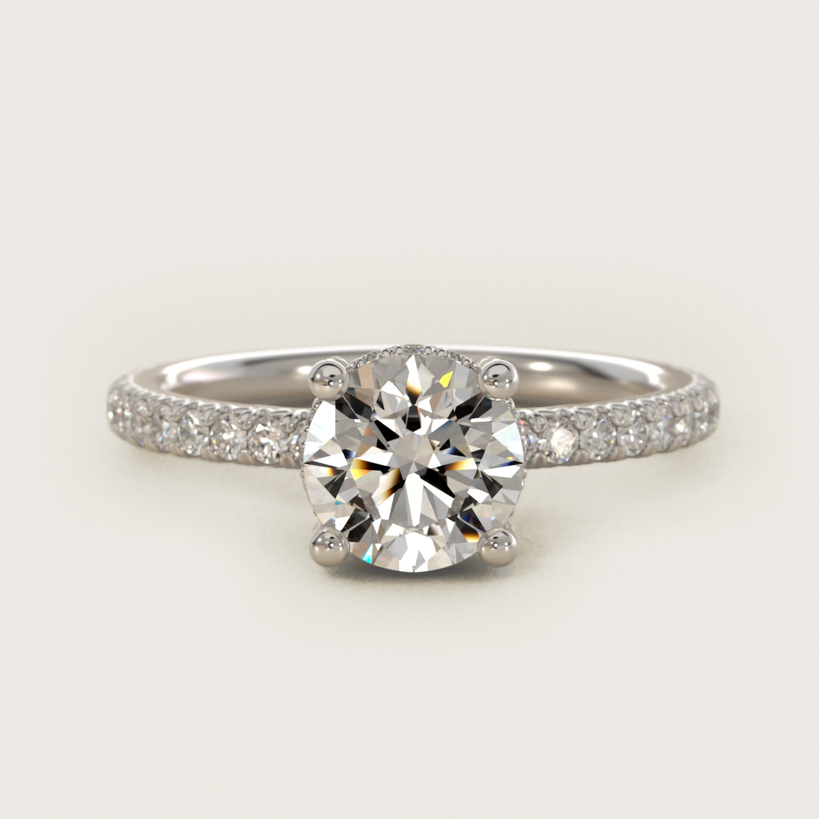 Blue JD Studio Petite French Pavé Crown Diamond Engagement Ring in Platinum (1/3 ct. tw.) — Round center