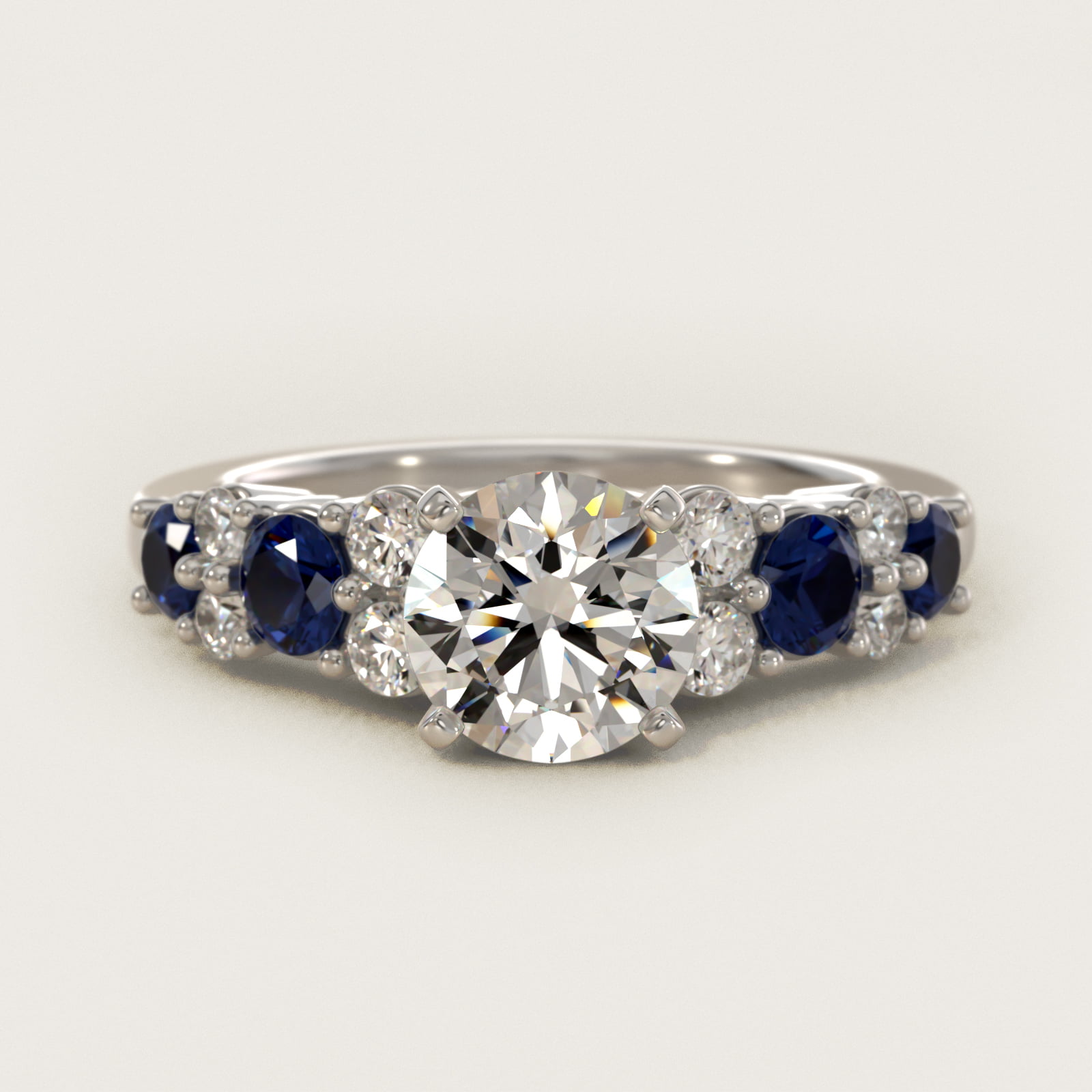 Garland Sapphire and Diamond Engagement Ring in 14k White Gold — Round center