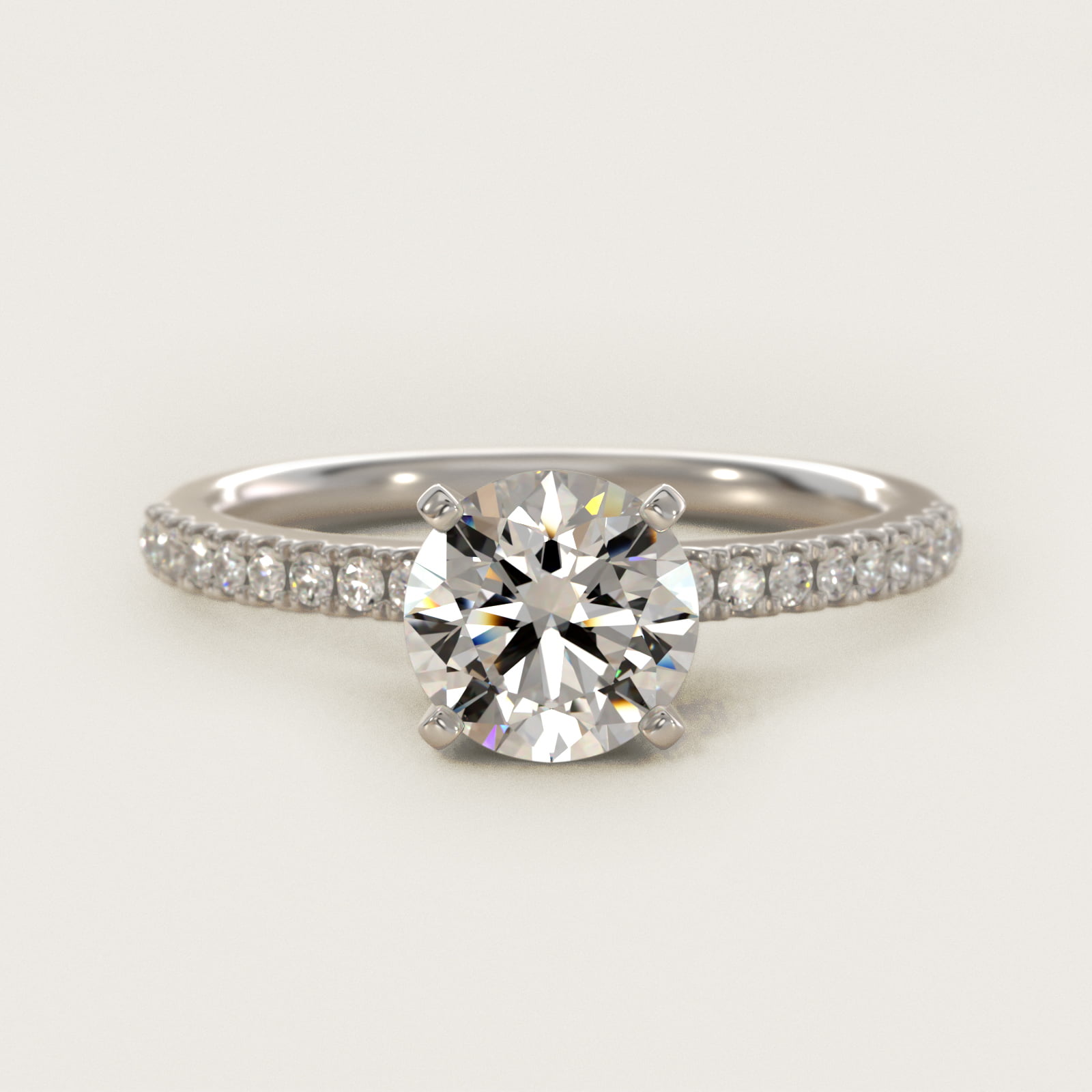 Riviera Pavé Diamond Engagement Ring in 14k White Gold (1/6 ct. tw.) — Round center