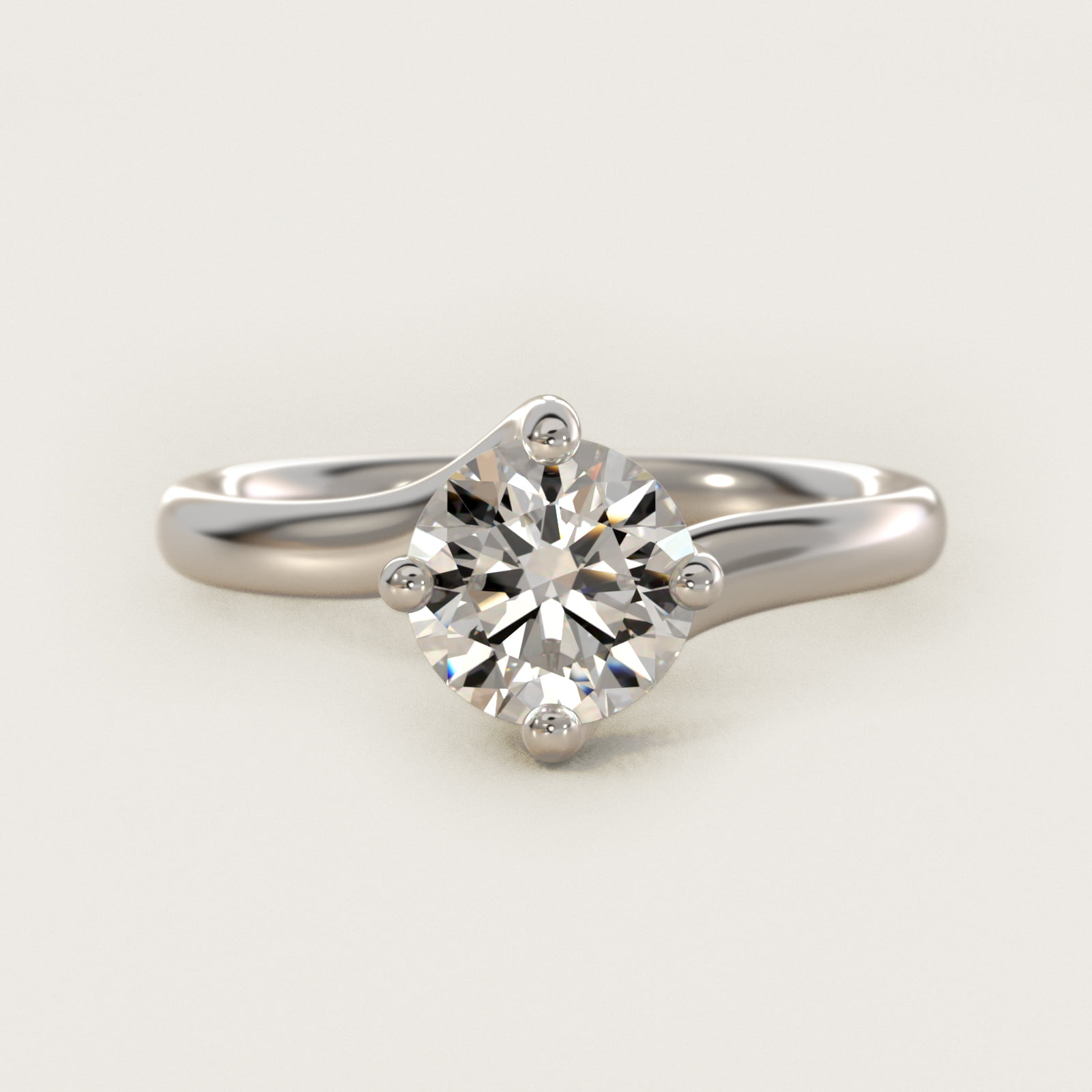 Bypass Solitaire Engagement Ring in 14k White Gold By Zac Zac Posen — Round center