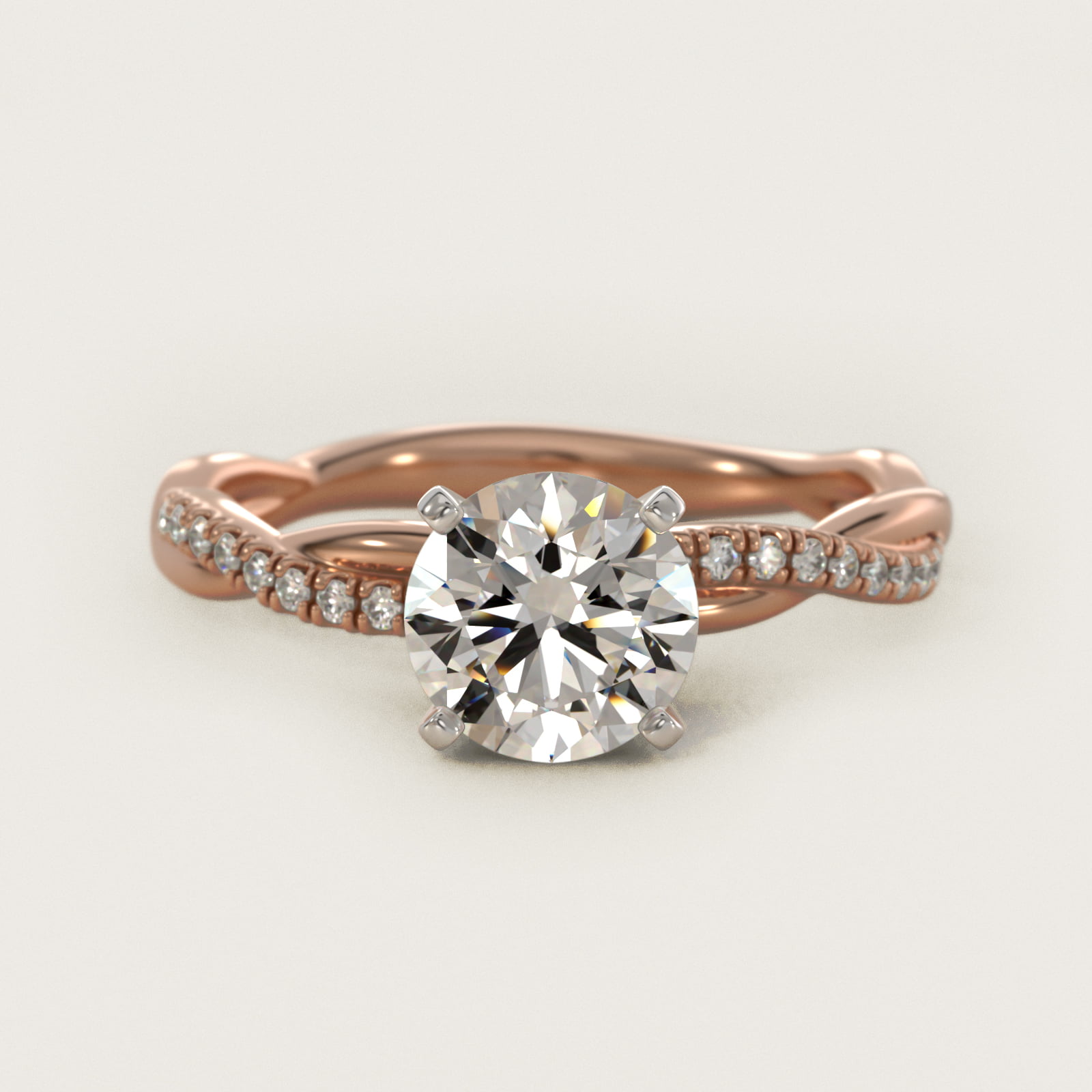 Petite Twist Diamond Engagement Ring in 14k Rose Gold (1/10 ct. tw.) — Round center