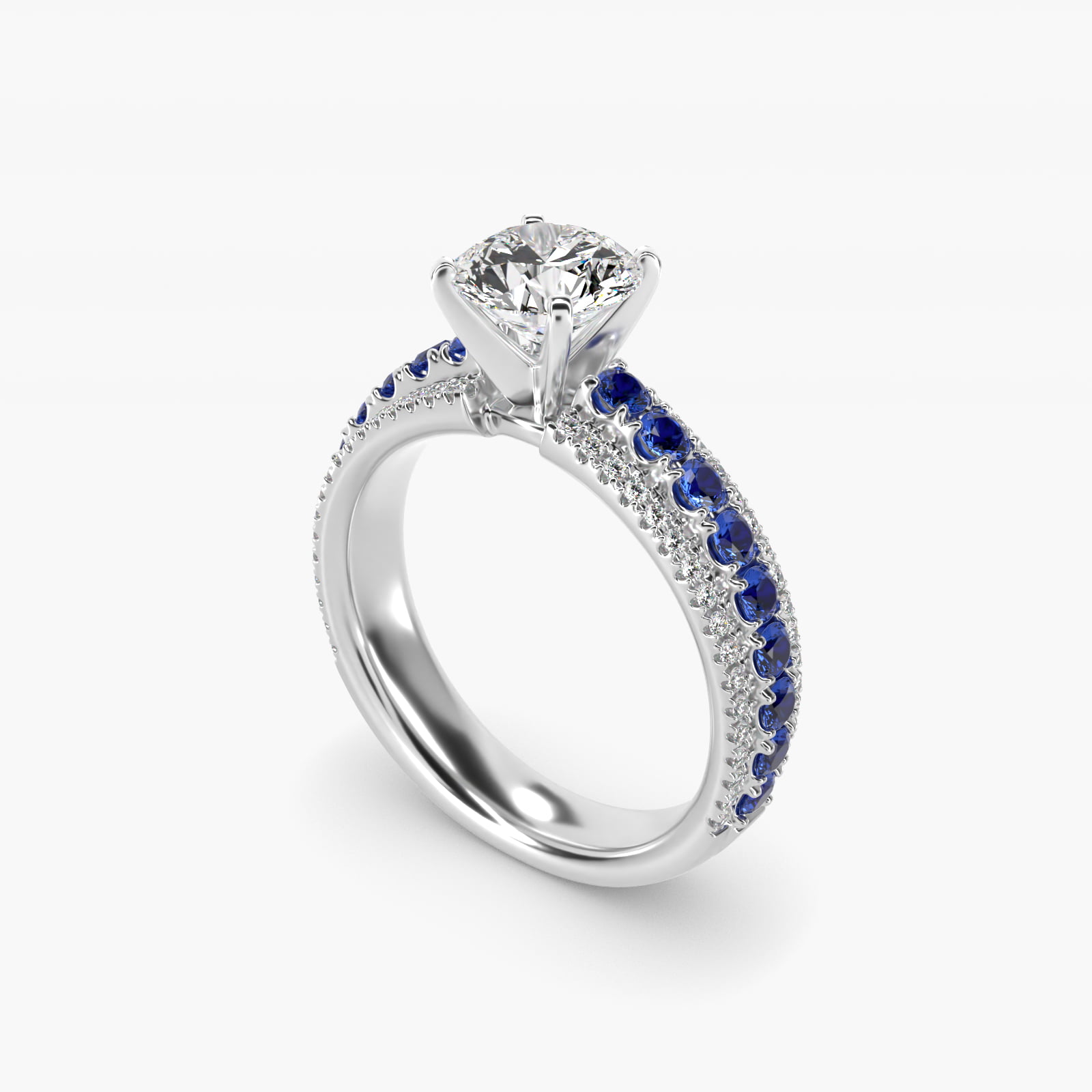 Three Row Sapphire and Diamond Engagement Ring in 14k White Gold (1/4 ct. tw.)