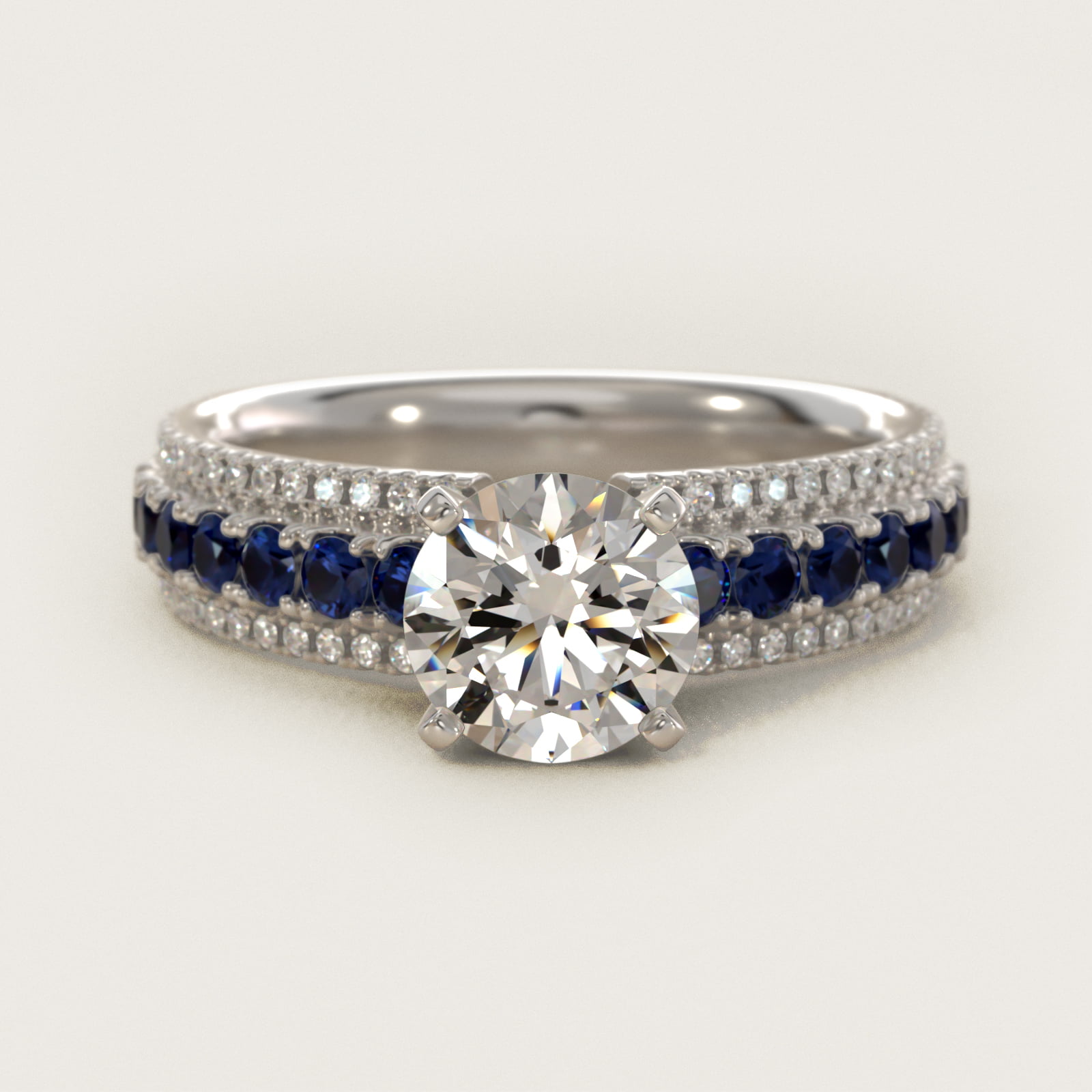 Three Row Sapphire and Diamond Engagement Ring in 14k White Gold (1/4 ct. tw.) — Round center