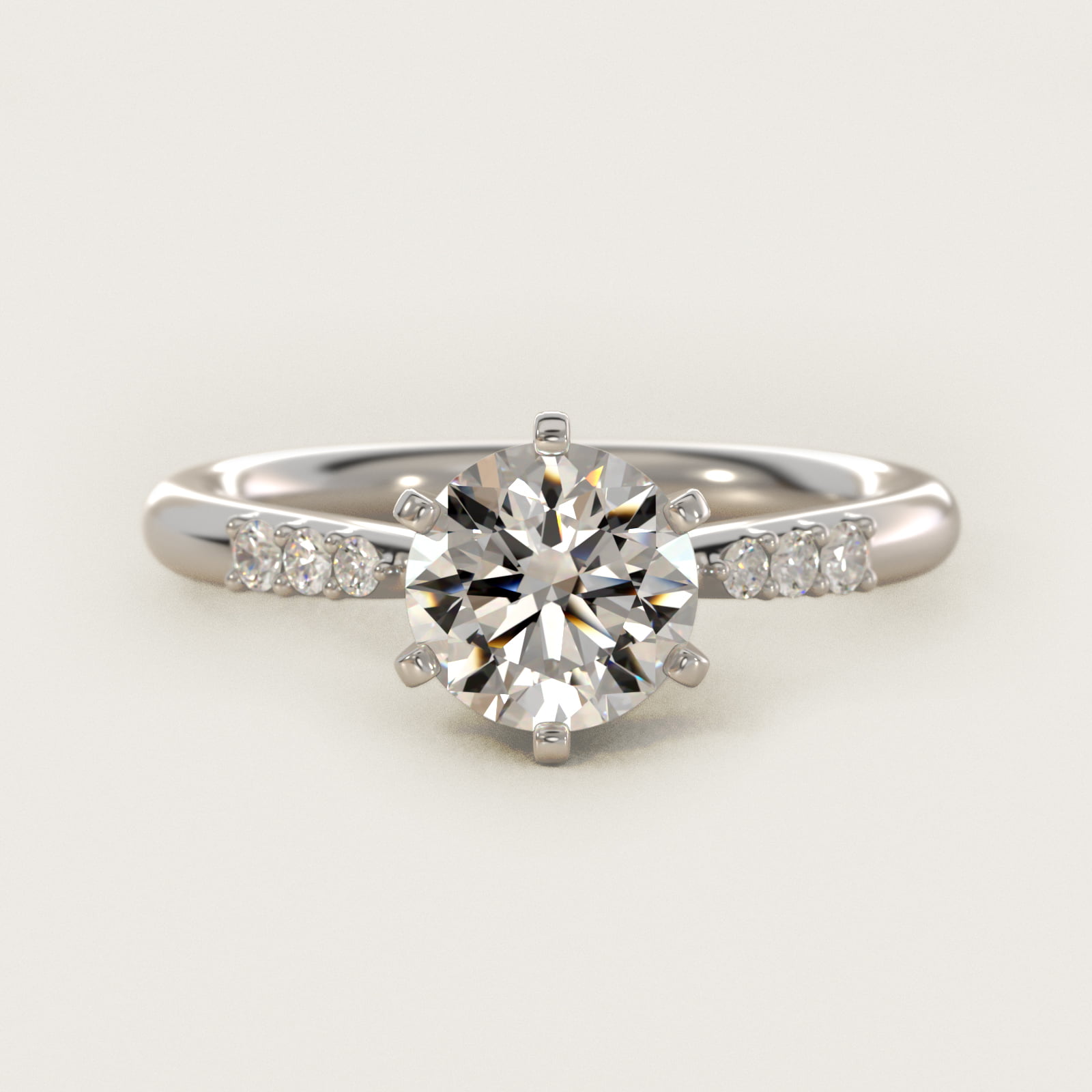 Six-Prong Petite Diamond Engagement Ring in Platinum — Round center