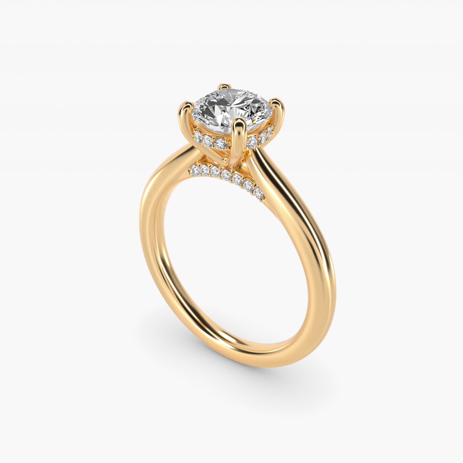 Petite Hidden Halo Solitaire Plus Diamond Engagement Ring in 14k Yellow Gold