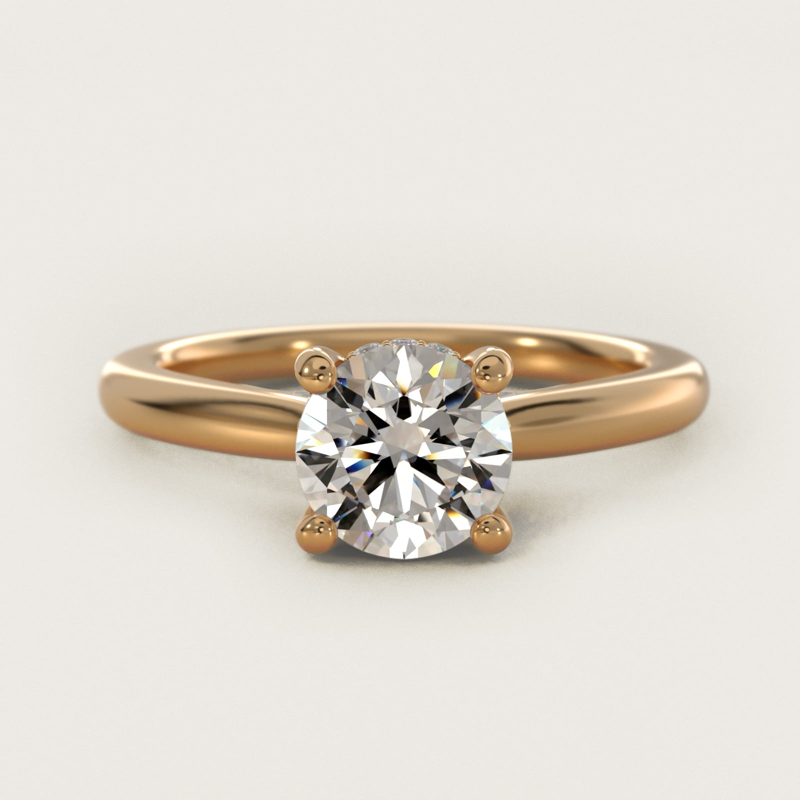 Petite Hidden Halo Solitaire Plus Diamond Engagement Ring in 14k Yellow Gold — Round center