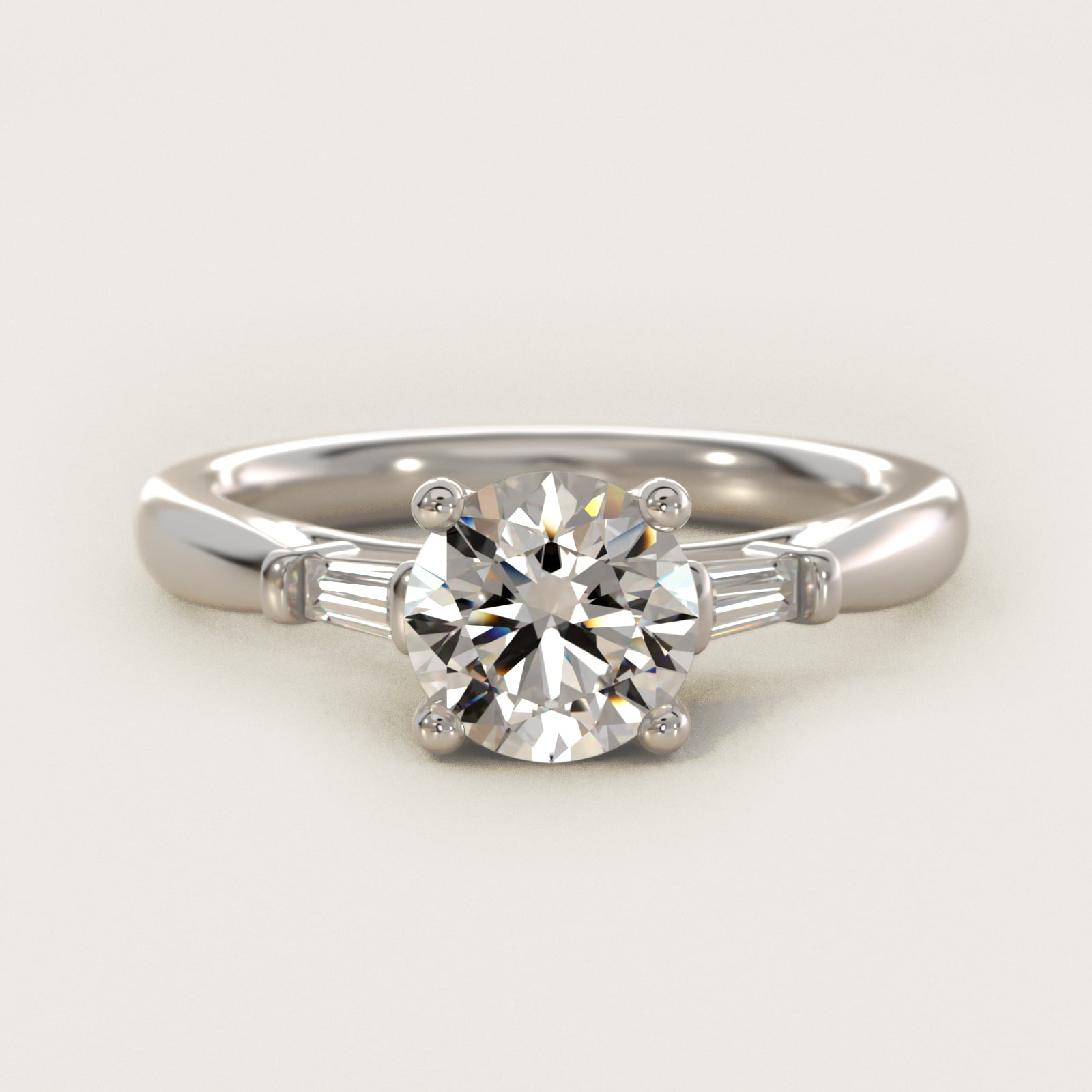 Tapered Baguette Diamond Engagement Ring in 14k White Gold (1/6 ct. tw.) — Round center