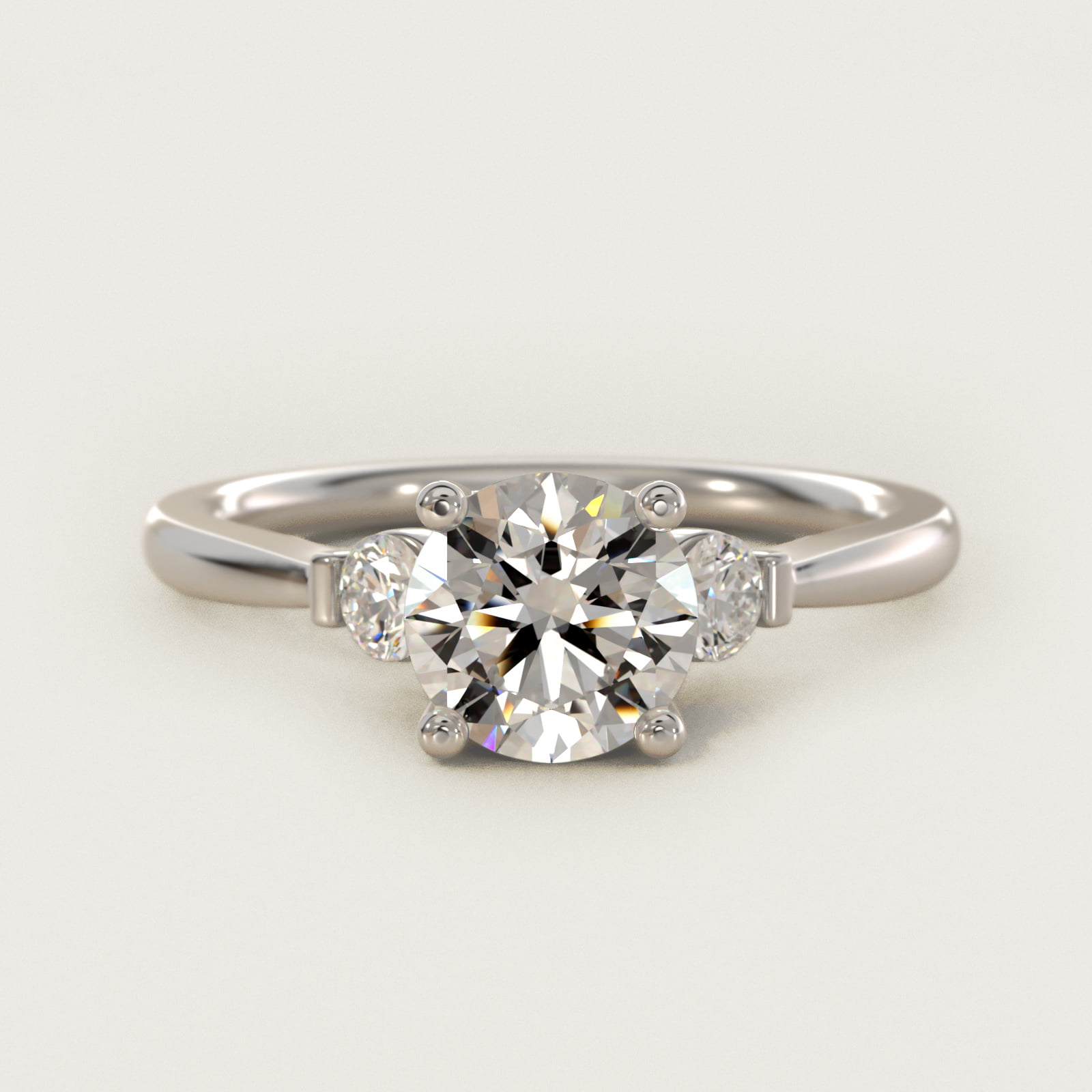 Petite Three-Stone Lab-Grown Diamond Engagement Ring in 14k White Gold — Round center