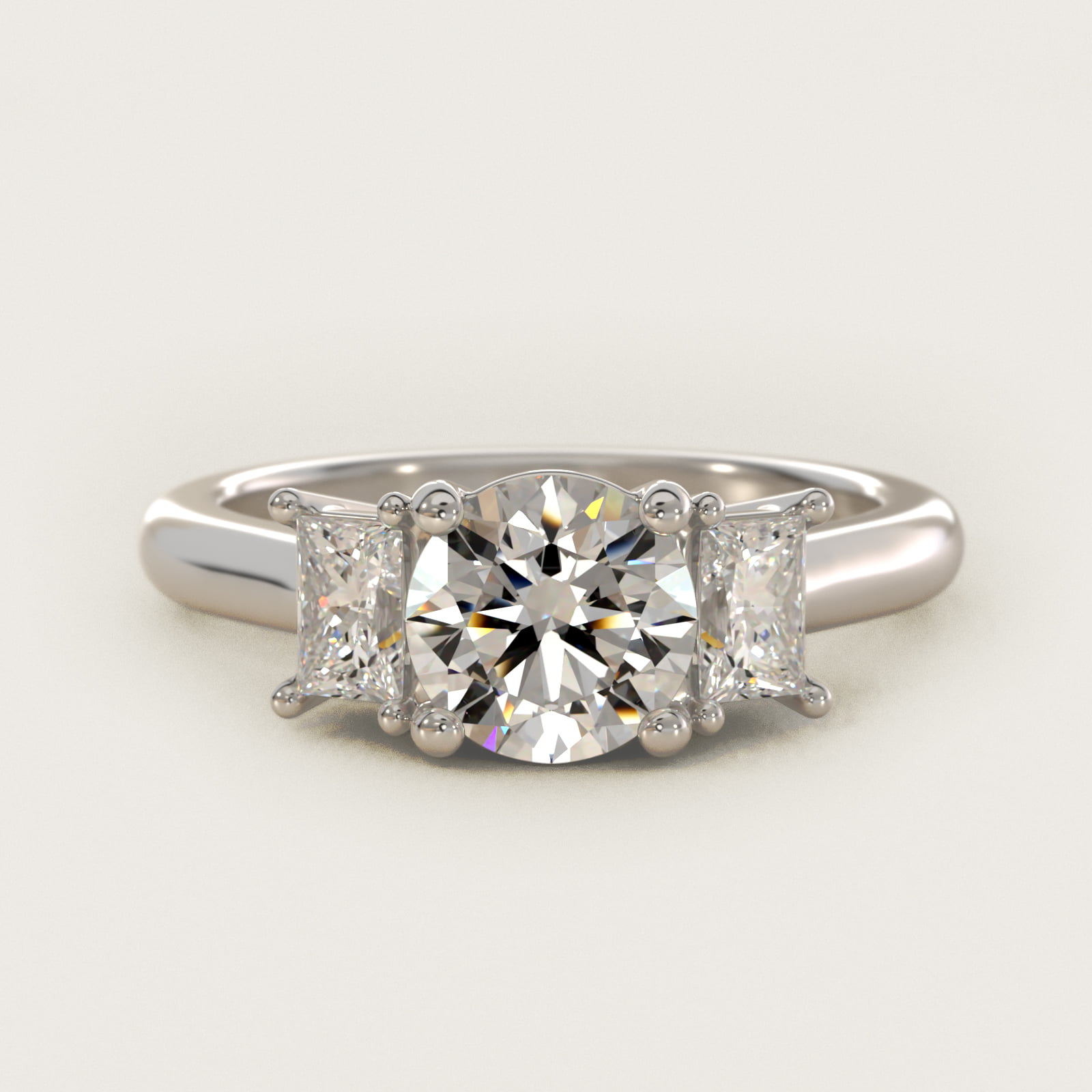 Three-Stone Elongated Princess Diamond Engagement Ring in 14K White Gold (1/2 ct. tw.) — Round center