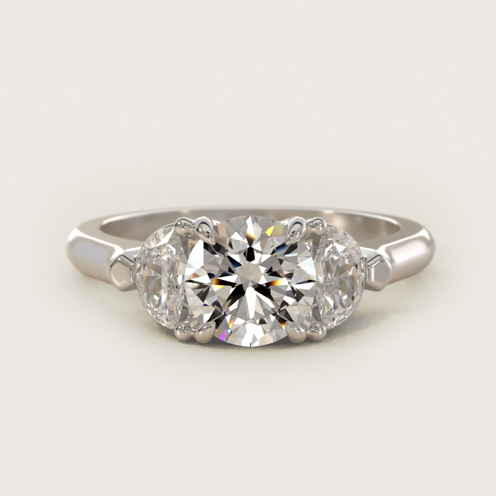 Three-Stone Half-Moon Sidestone Diamond Engagement Ring in 14k White Gold (1/2 ct. tw.) — Round center