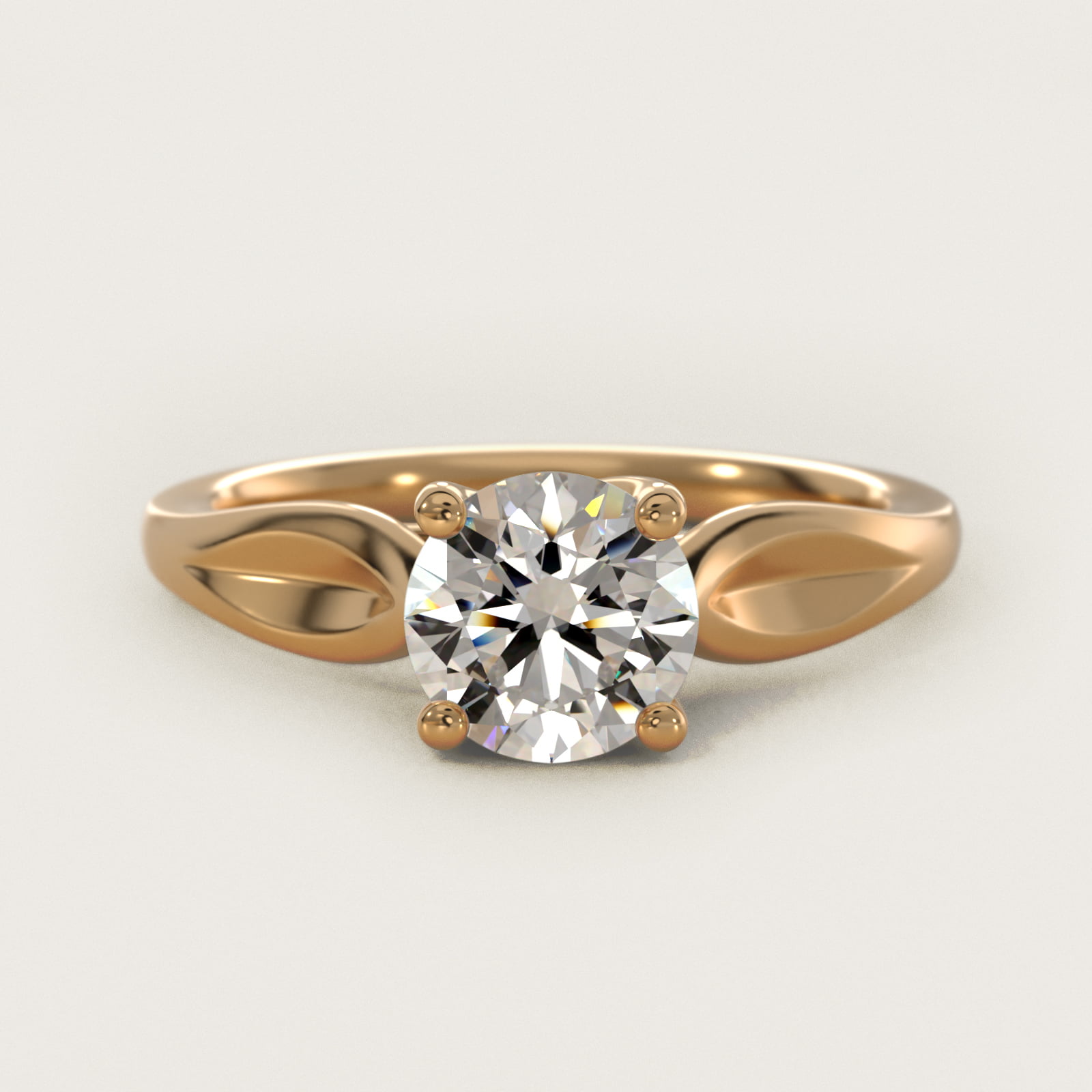 Leaf Solitaire Engagement Ring in 14k Yellow Gold — Round center