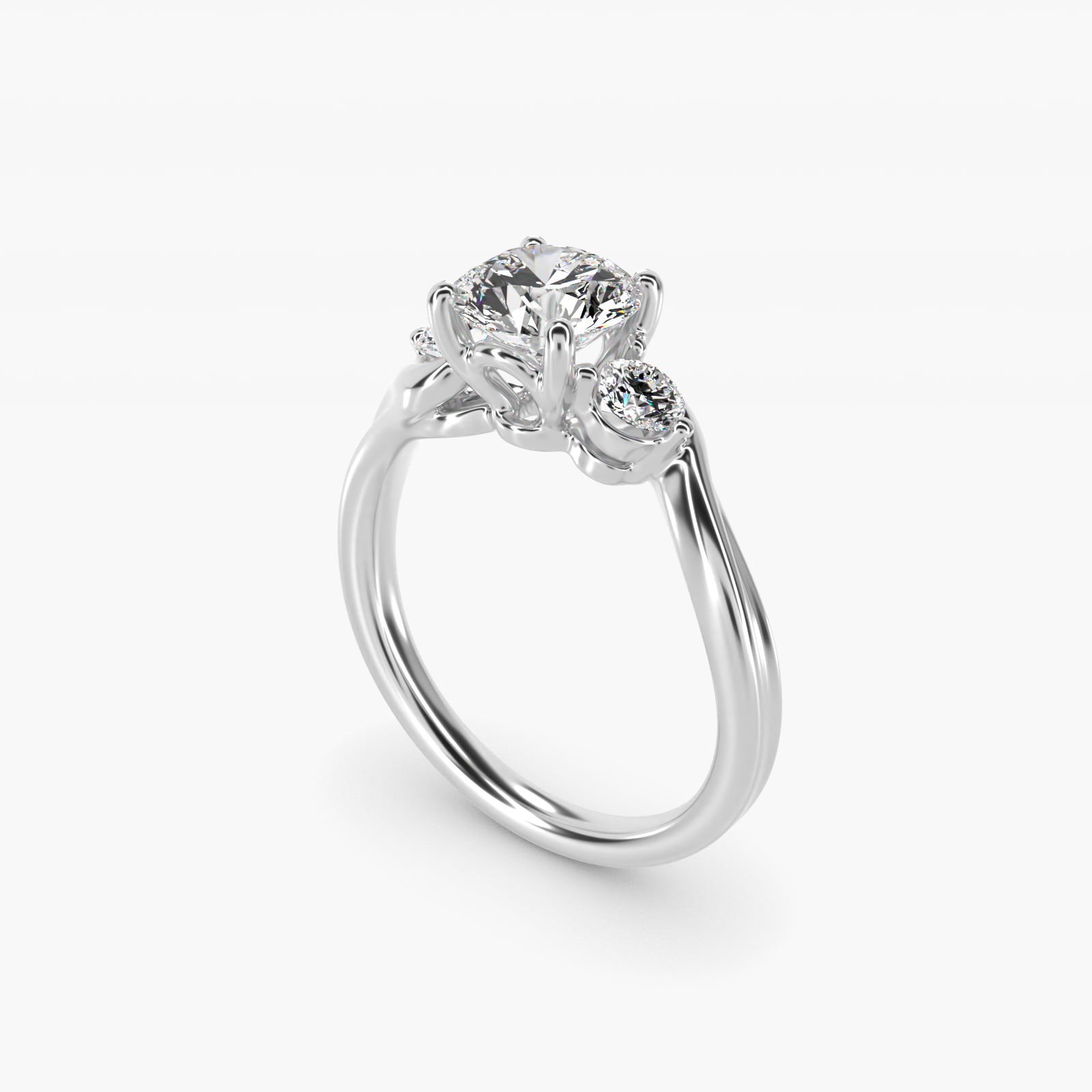 Wrapped Shank Three Stone Lab-Grown Diamond Engagement Ring in 14k White Gold