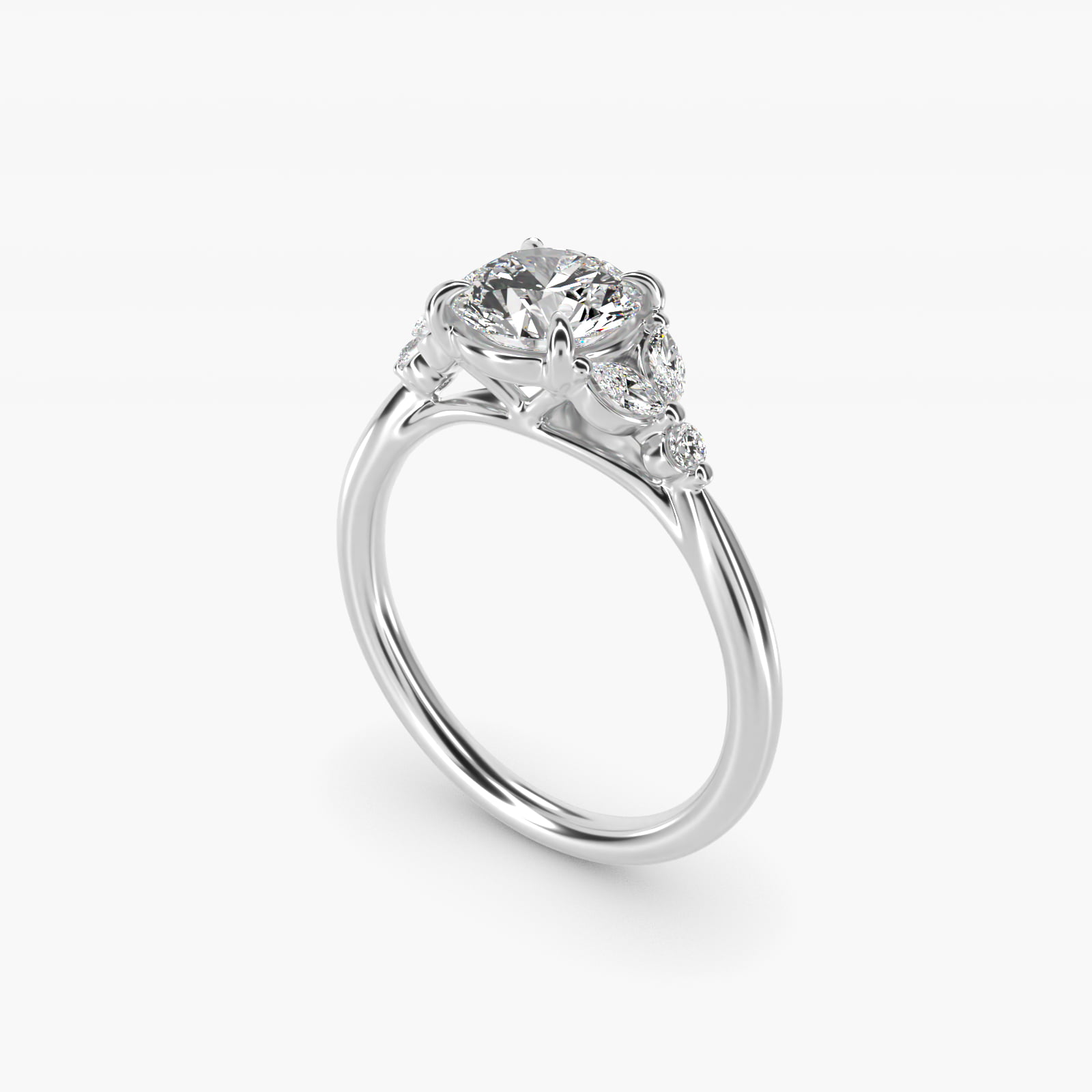 Floral Marquise Diamond Engagement Ring in 18k White Gold