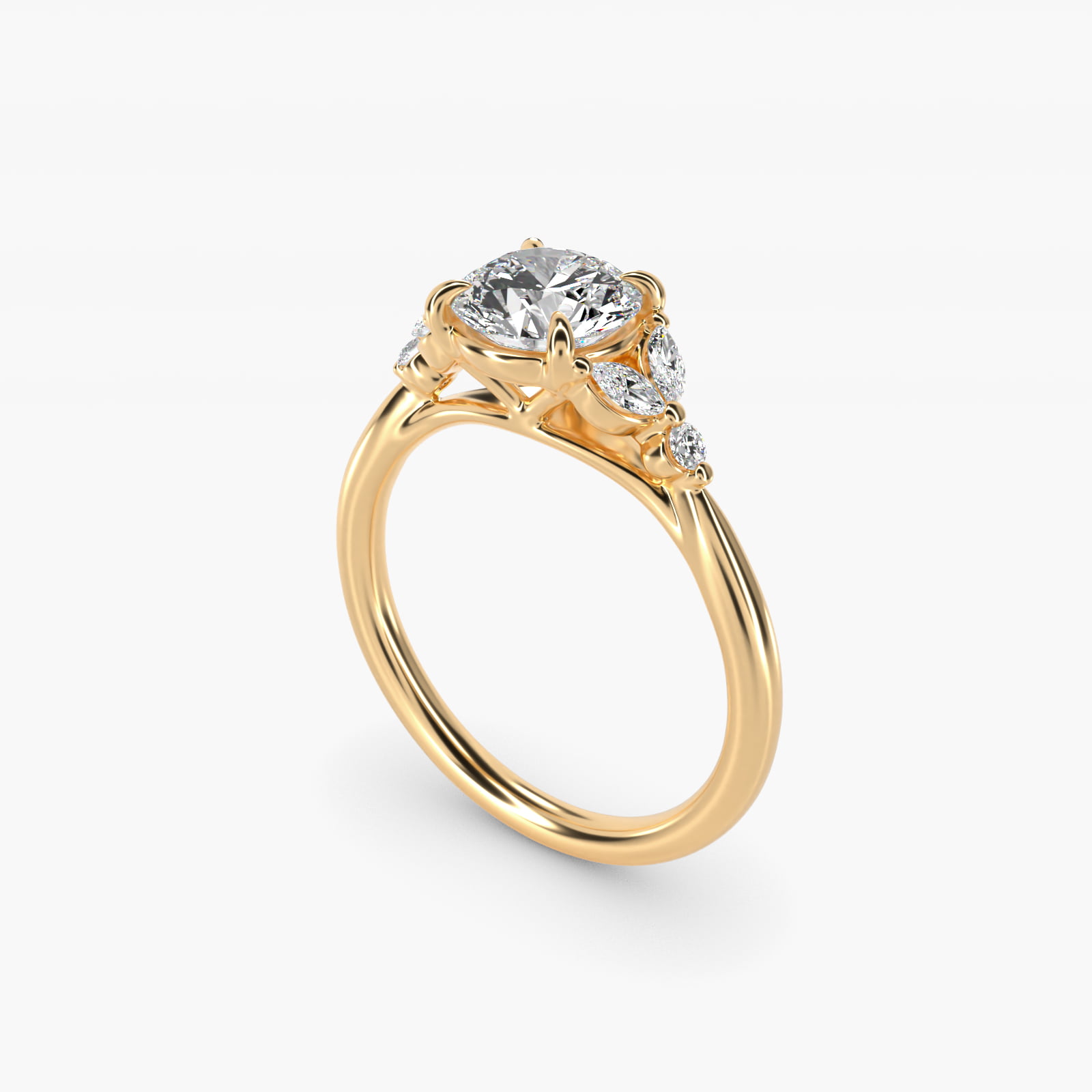 Floral Marquise Diamond Engagement Ring in 14k Yellow Gold