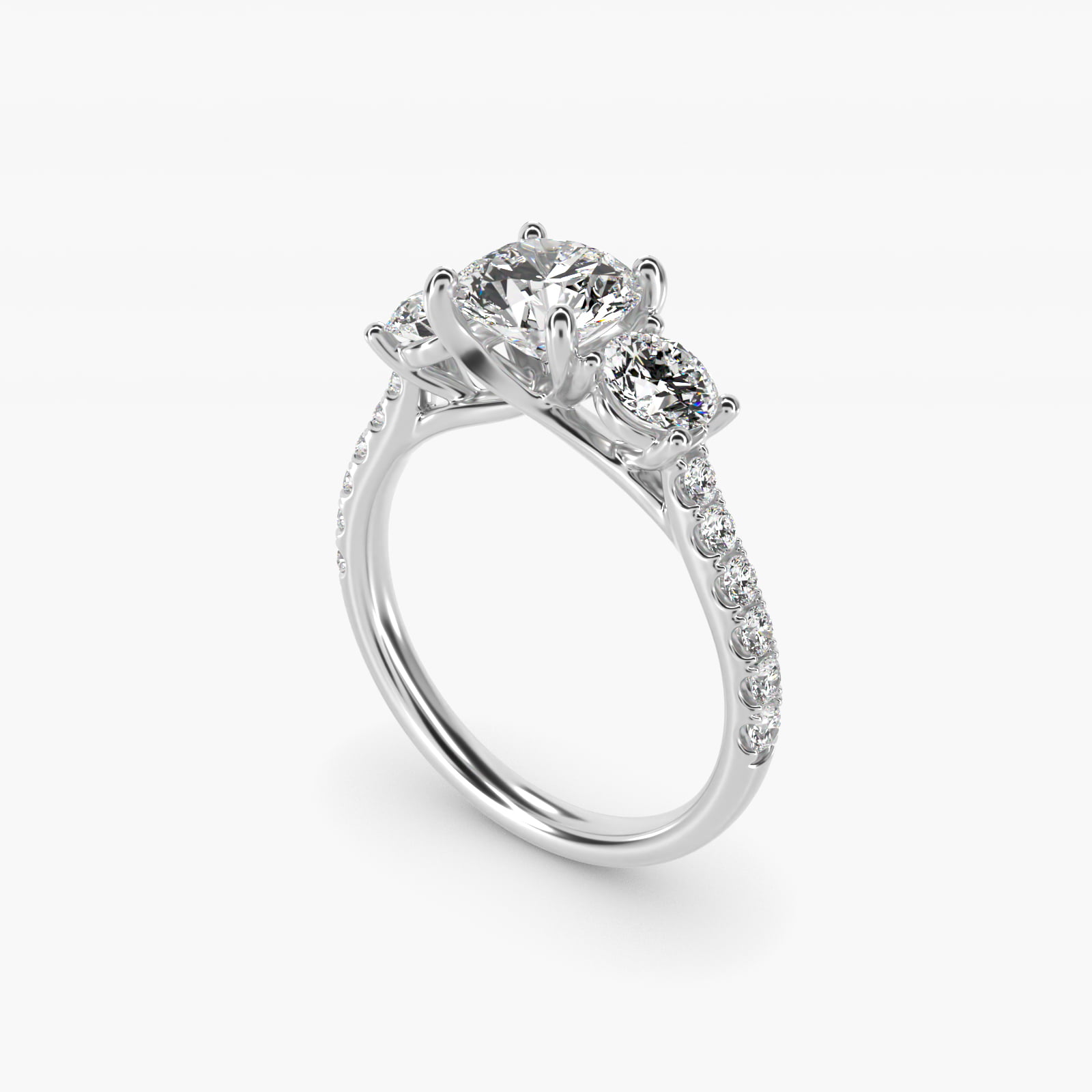 Modern Trellis Three Stone Lab-Grown Diamond Engagement in 18k White Gold