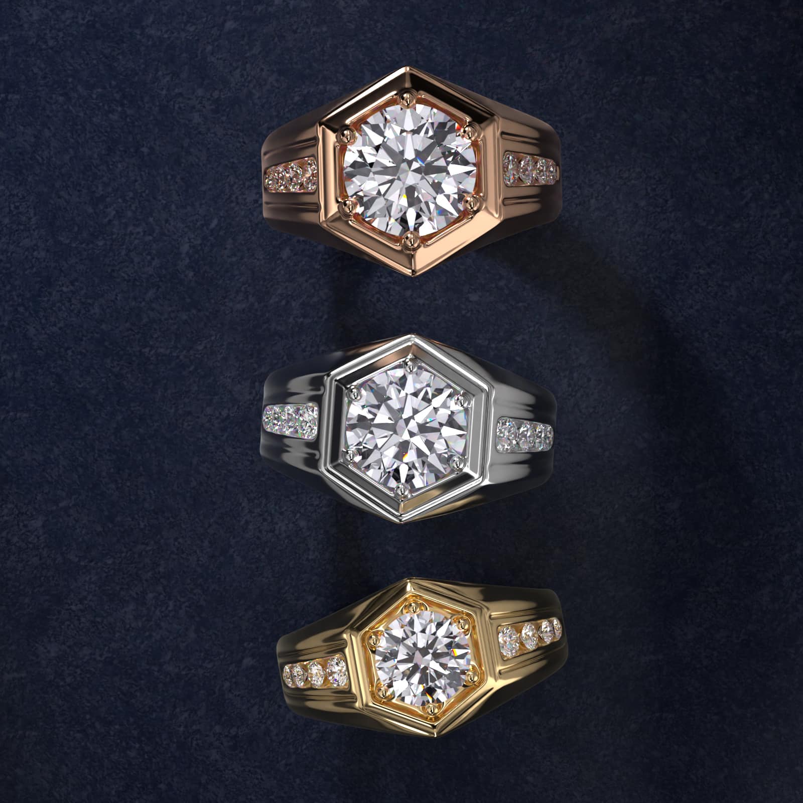 Men's Hexagon Diamond Channel Engagement Ring in 14k White Gold (3/8 ct. tw.)