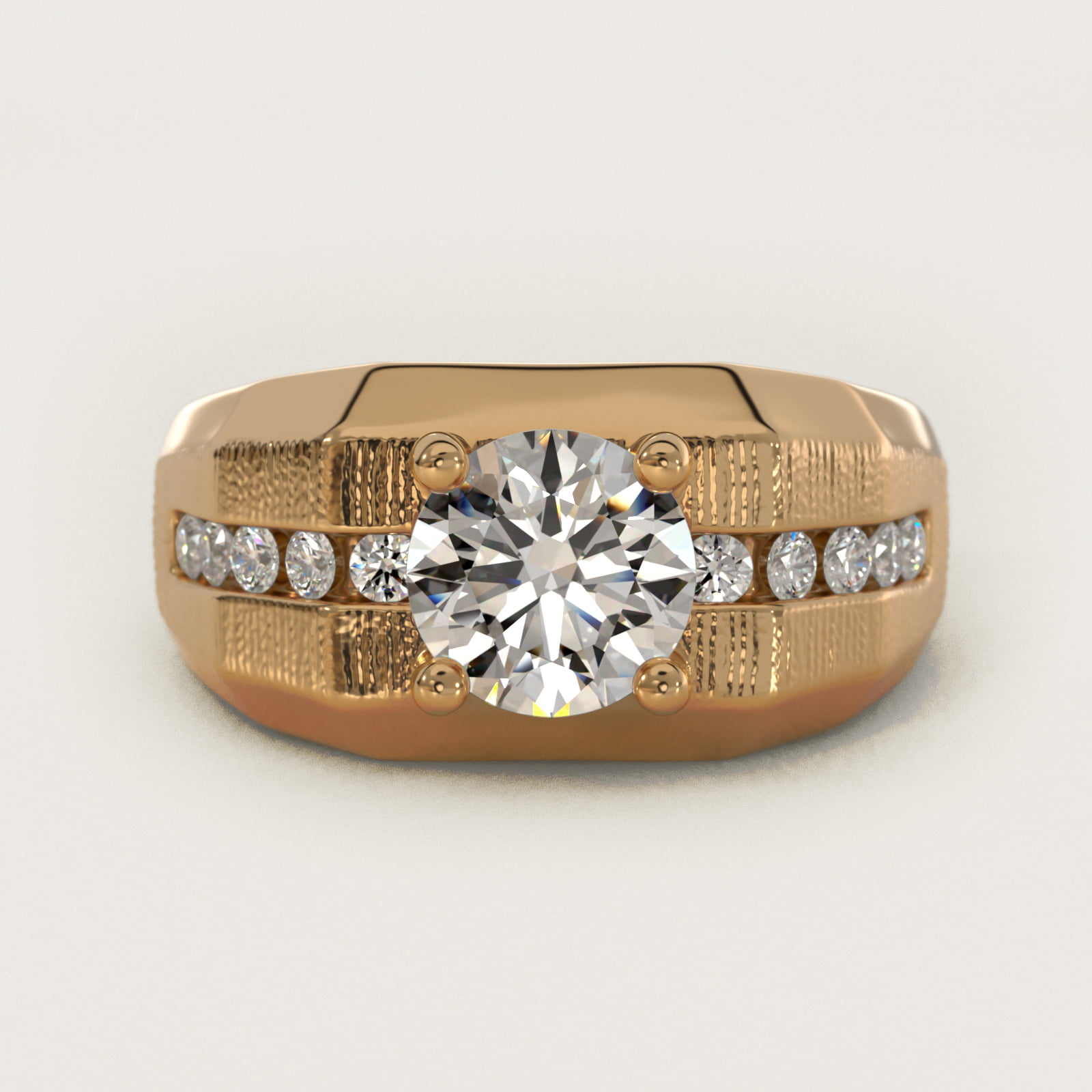 Men's Brushed Finish Diamond Channel Engagement Ring in 14k Yellow Gold (1/4 ct. tw.) — Round center