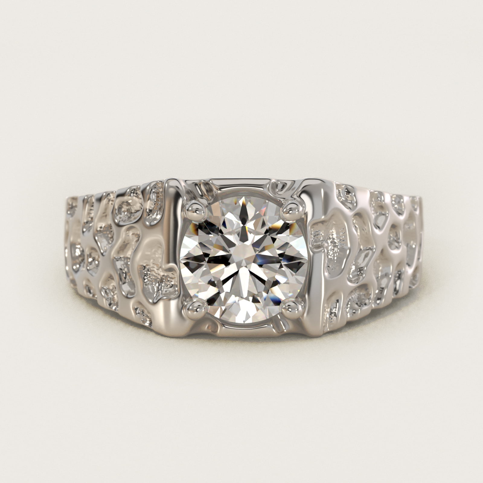 Men's Nugget Engagement Ring in 14k White Gold — Round center
