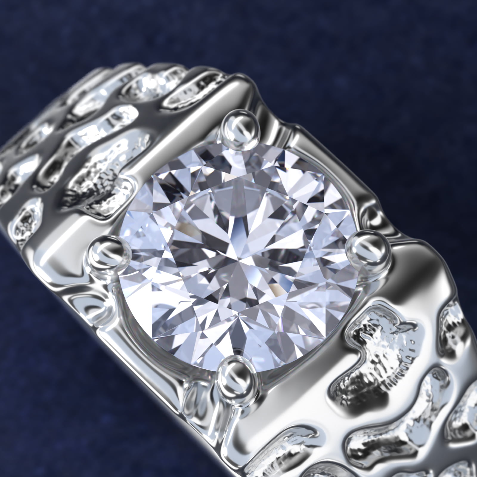 Men's Nugget Engagement Ring in 14k White Gold