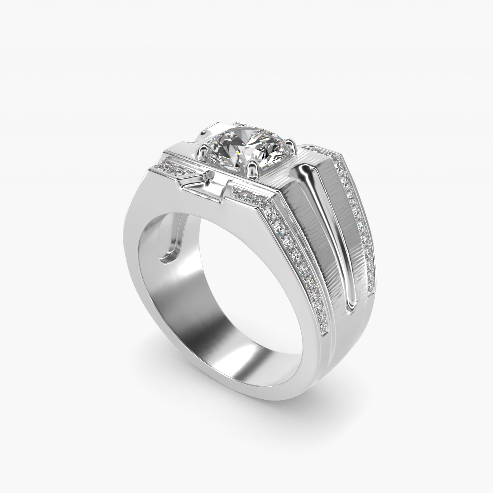 Men's Grooved Diamond Channel Engagement Ring in 14K White Gold (1/4 ct. tw.)