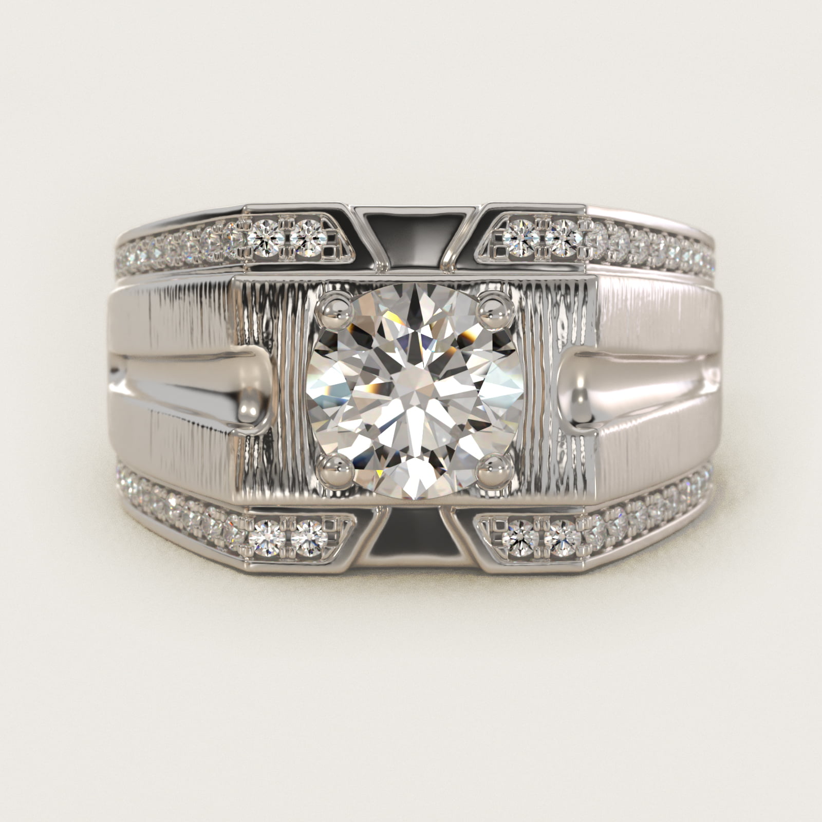 Men's Grooved Diamond Channel Engagement Ring in 14K White Gold (1/4 ct. tw.) — Round center