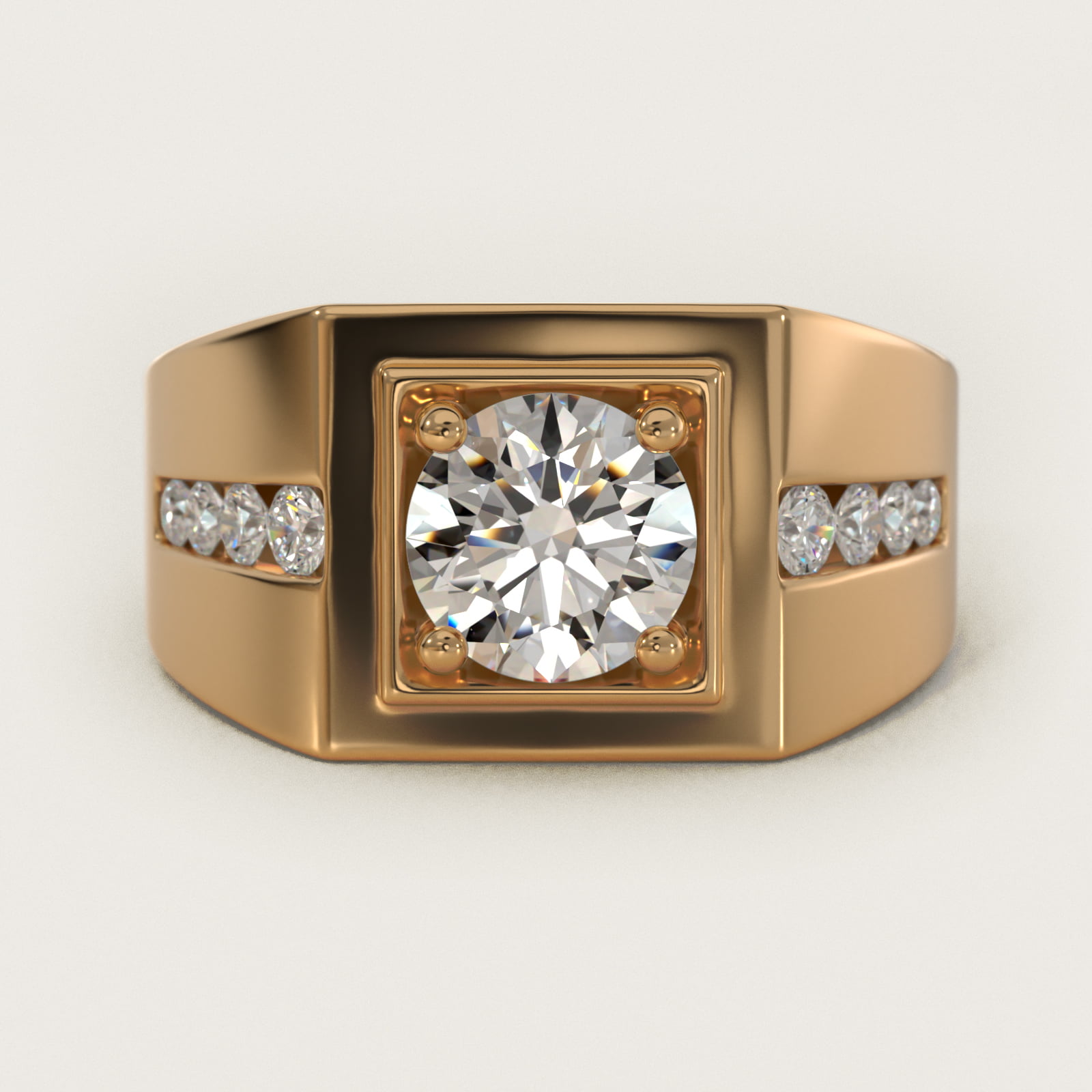 Men's Round Diamond Channel Engagement Ring in 14k Yellow Gold (1/3 ct. tw.) — Round center