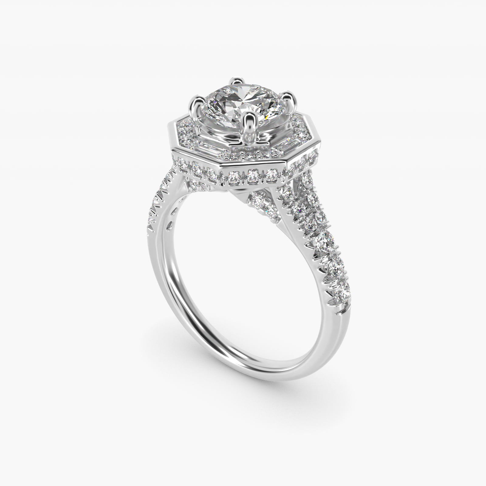 Art Deco Hexagon Halo Diamond Engagement Ring in 14k White Gold (3/4 ct. tw.) By Zac Zac Posen