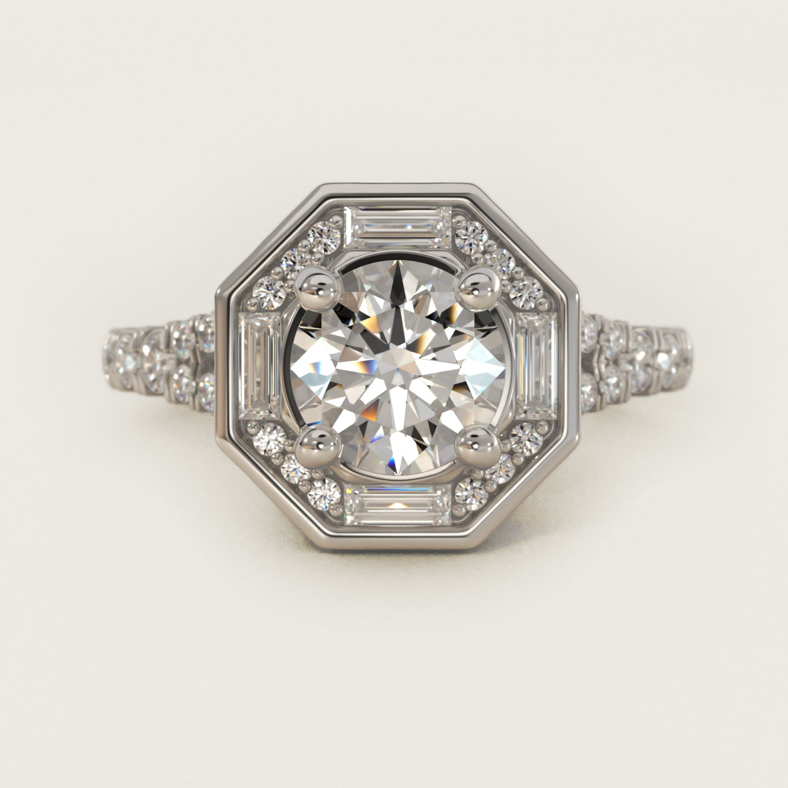 Art Deco Hexagon Halo Diamond Engagement Ring in 14k White Gold (3/4 ct. tw.) By Zac Zac Posen — Round center