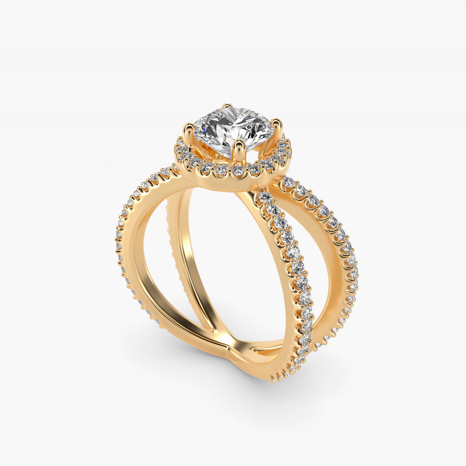 X Split Shank Hidden Halo Diamond Engagement Ring in 14k Yellow Gold (1/2 ct. tw.)