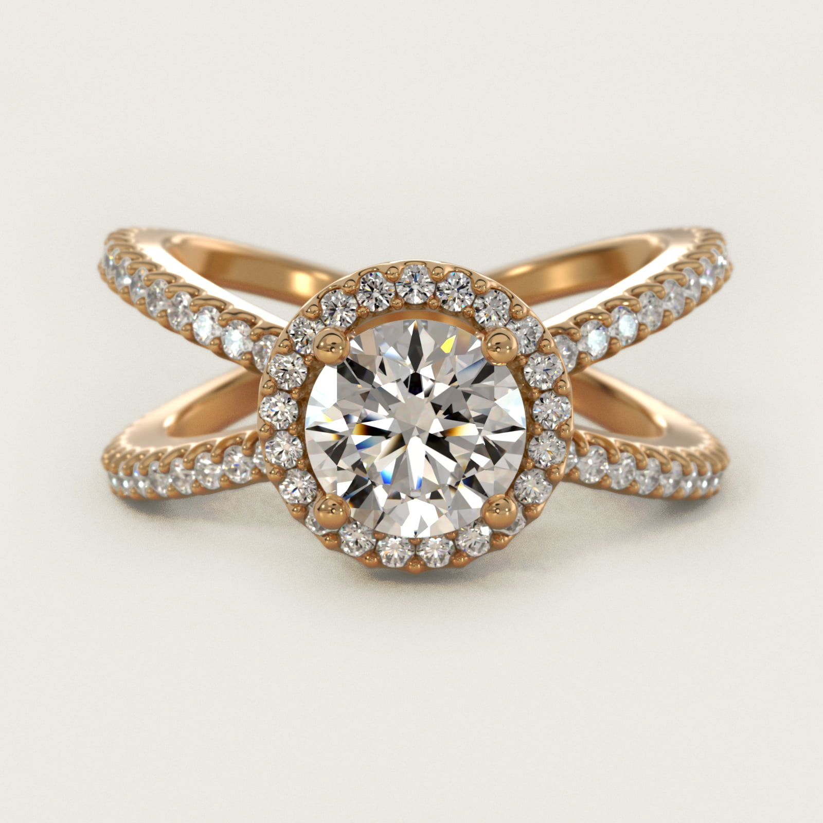 X Split Shank Hidden Halo Diamond Engagement Ring in 14k Yellow Gold (1/2 ct. tw.) — Round center