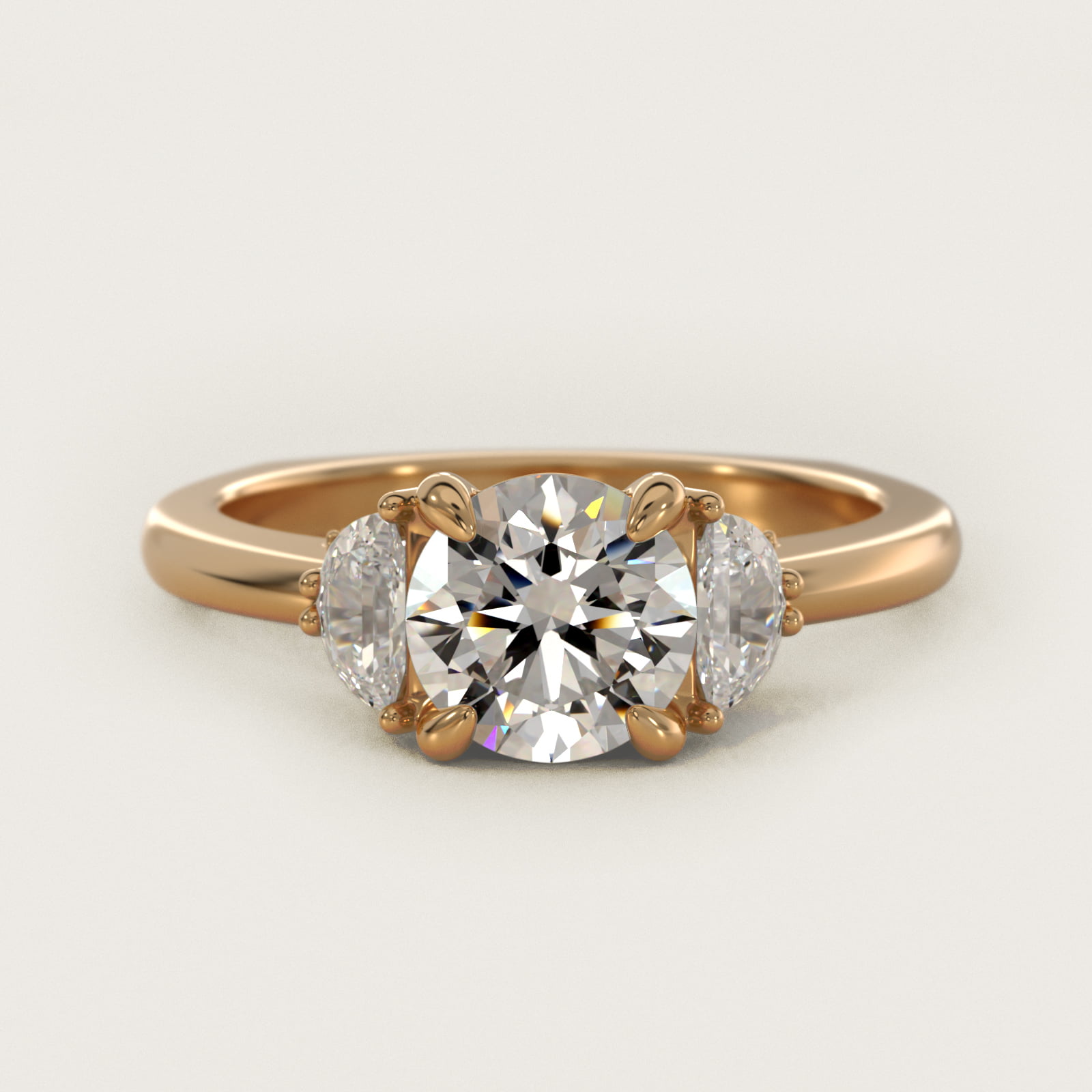 Moon Three Stone Engagement Ring in 14K Yellow Gold (1/3 ct. tw.) By Bella Vaughan — Round center