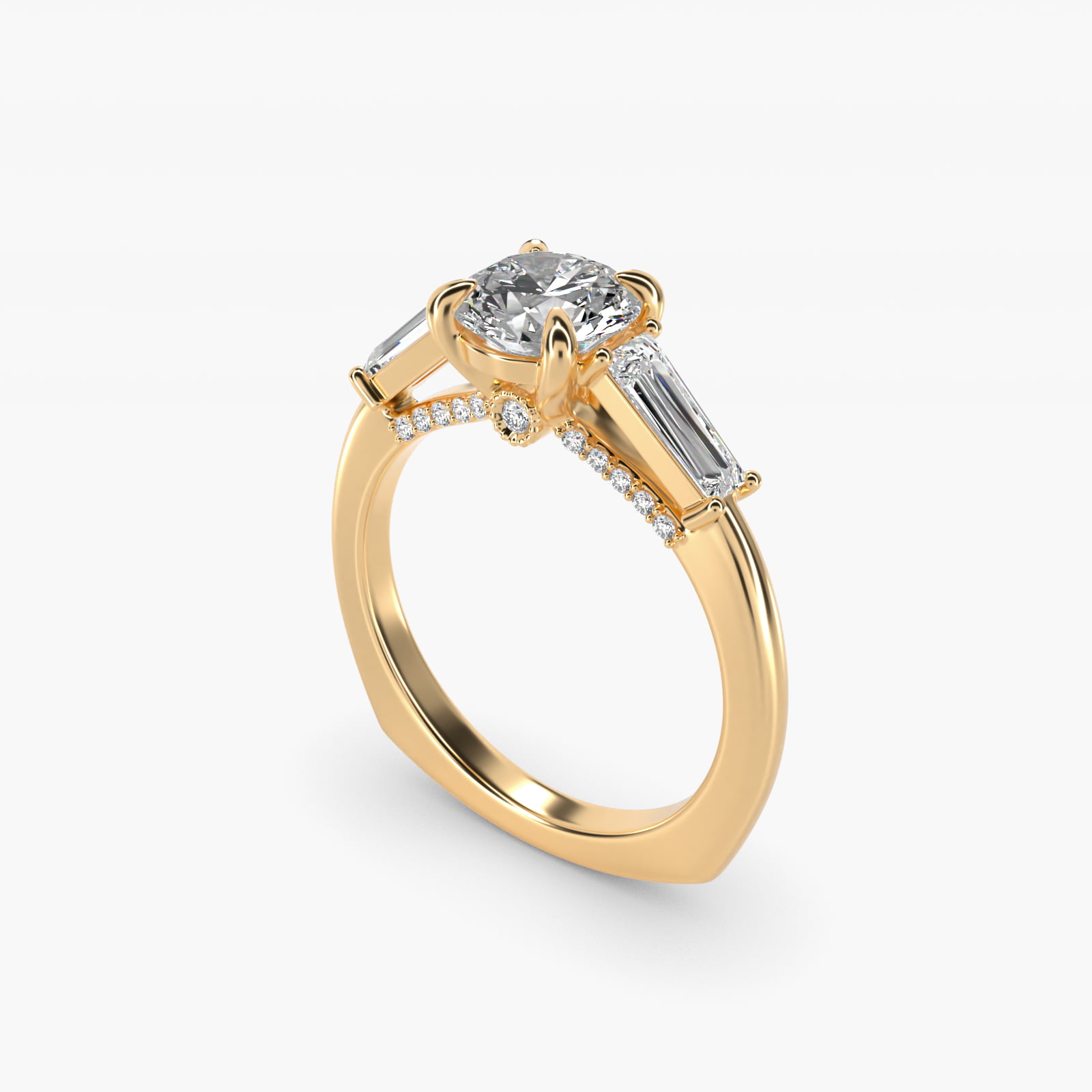 Tapered Baguette Three Stone Engagement Ring in 18k Yellow Gold (1/2 ct. tw.) By Bella Vaughan