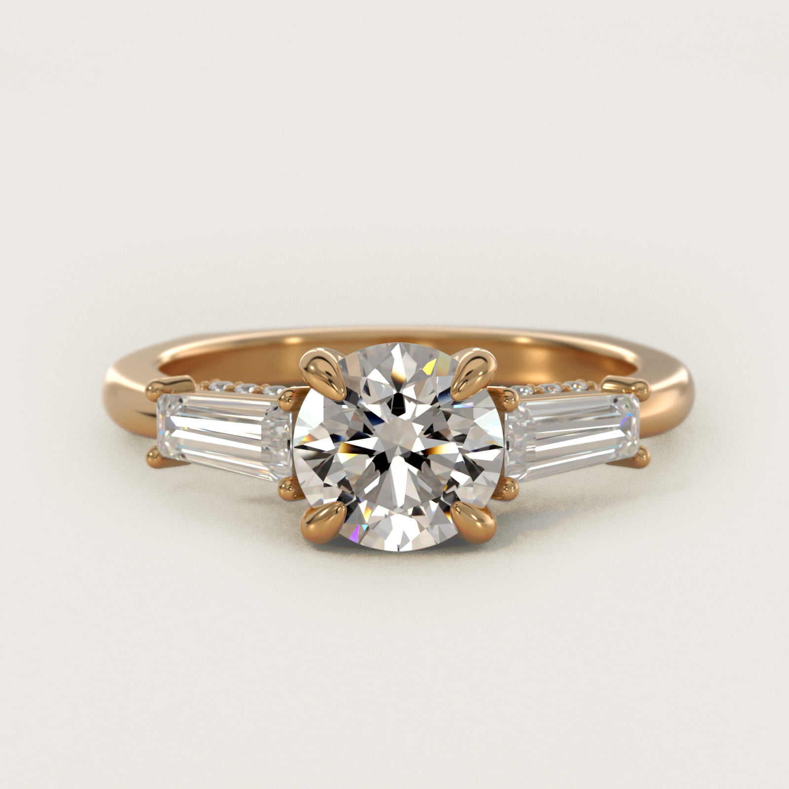 Tapered Baguette Three Stone Engagement Ring in 18k Yellow Gold (1/2 ct. tw.) By Bella Vaughan — Round center