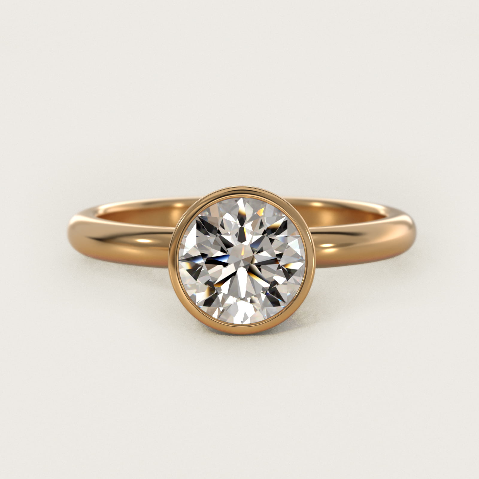 Bezel Solitaire Engagement Ring in 14K Yellow Gold — Round center