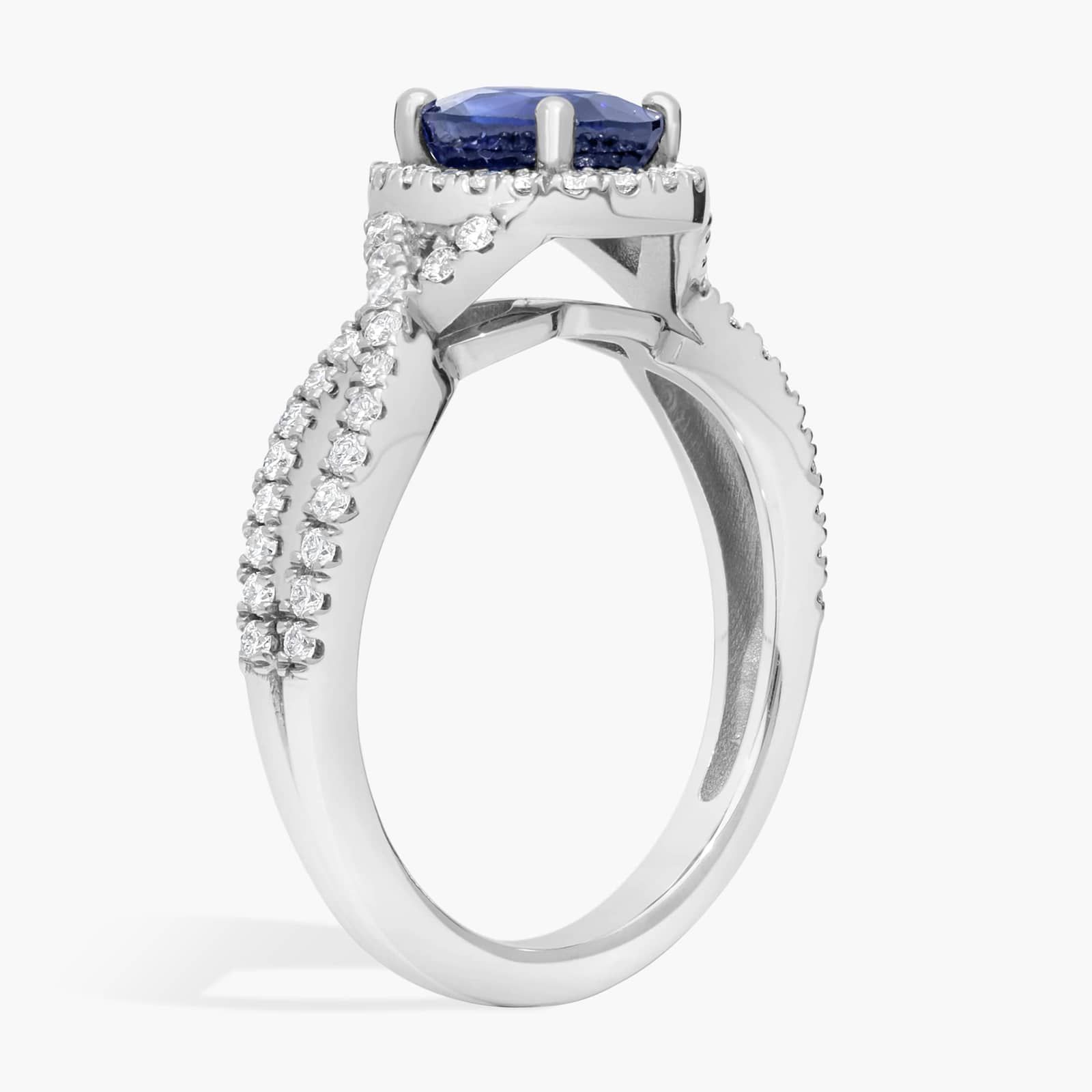 Twist Halo Diamond Engagement Ring with Oval Sapphire in 14k White Gold (8x6mm) 2