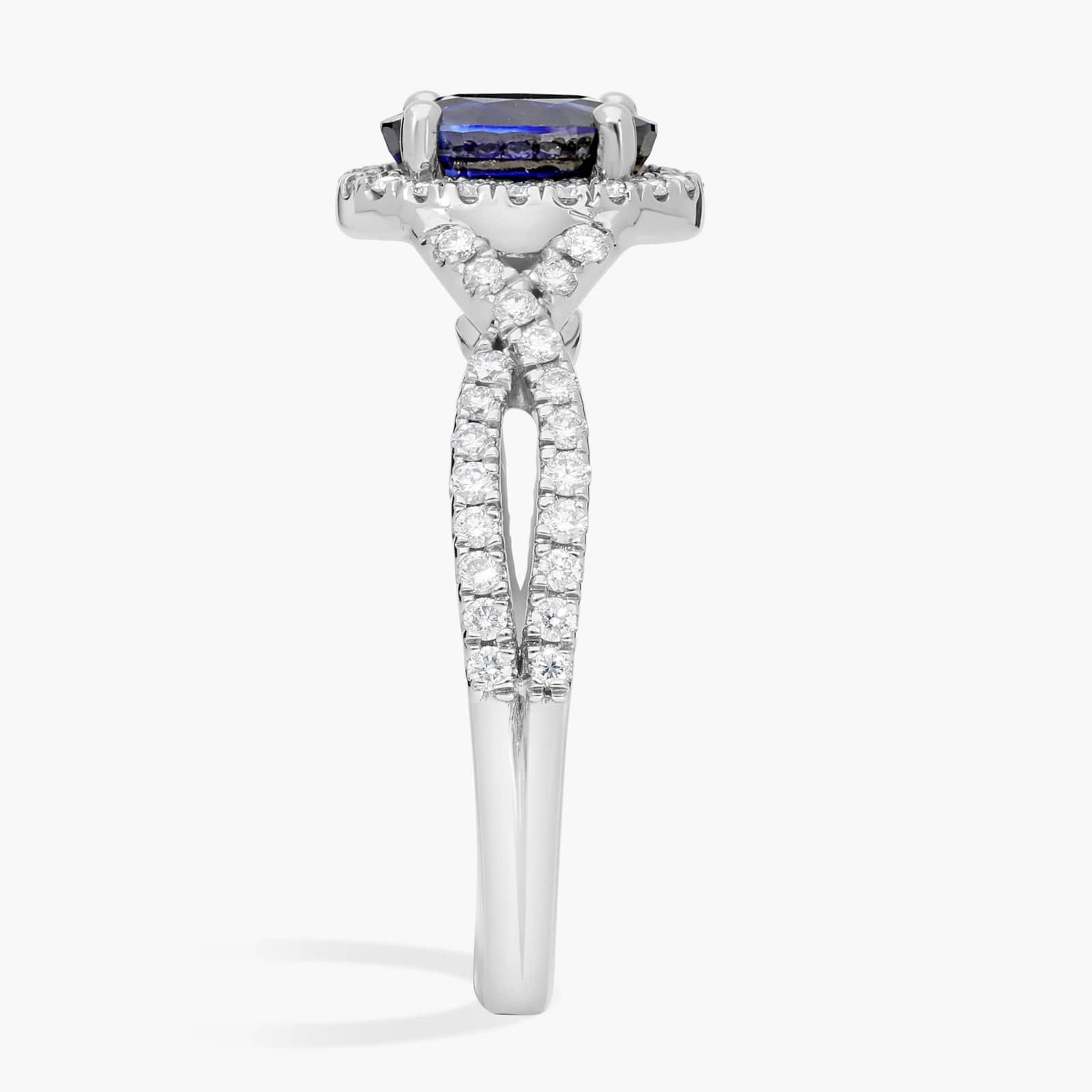 Twist Halo Diamond Engagement Ring with Oval Sapphire in 14k White Gold (8x6mm) 3