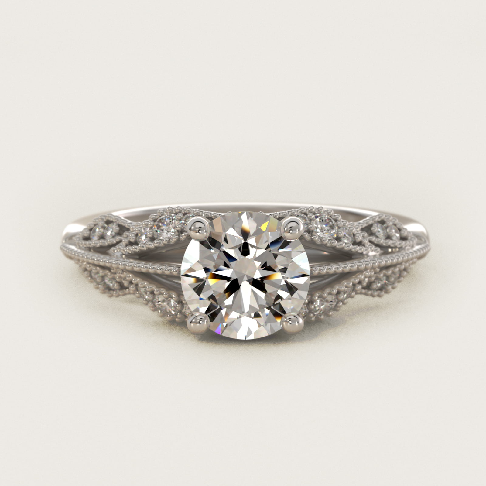 Floral Bouquet Vintage-Style Engagement Ring In 14K White Gold By James Allen — Round center