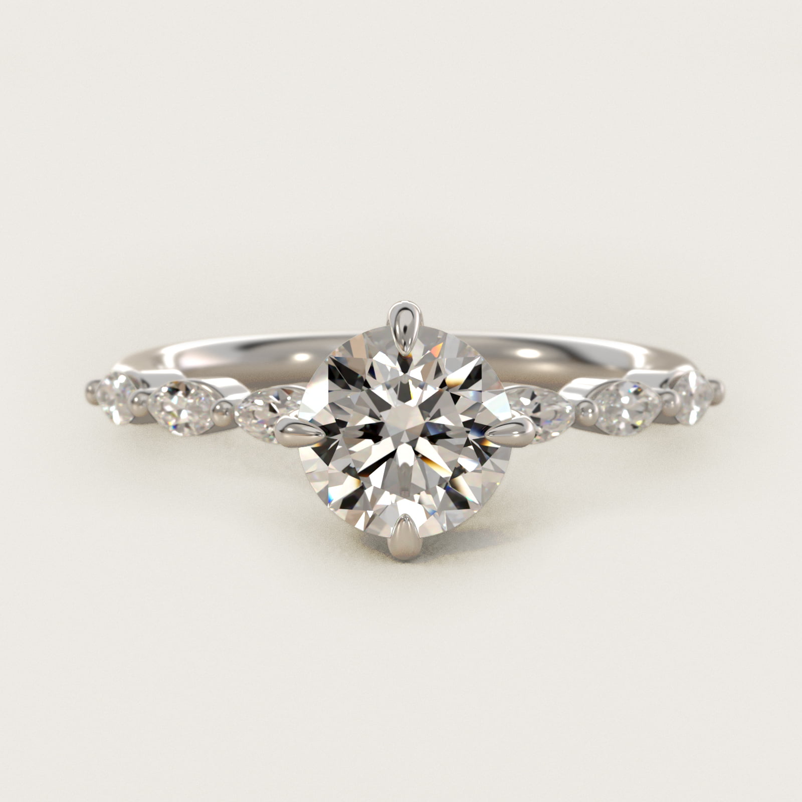Marquise Cut Side Stone Diamond Shared Prong Engagement Ring In Platinum By James Allen — Round center