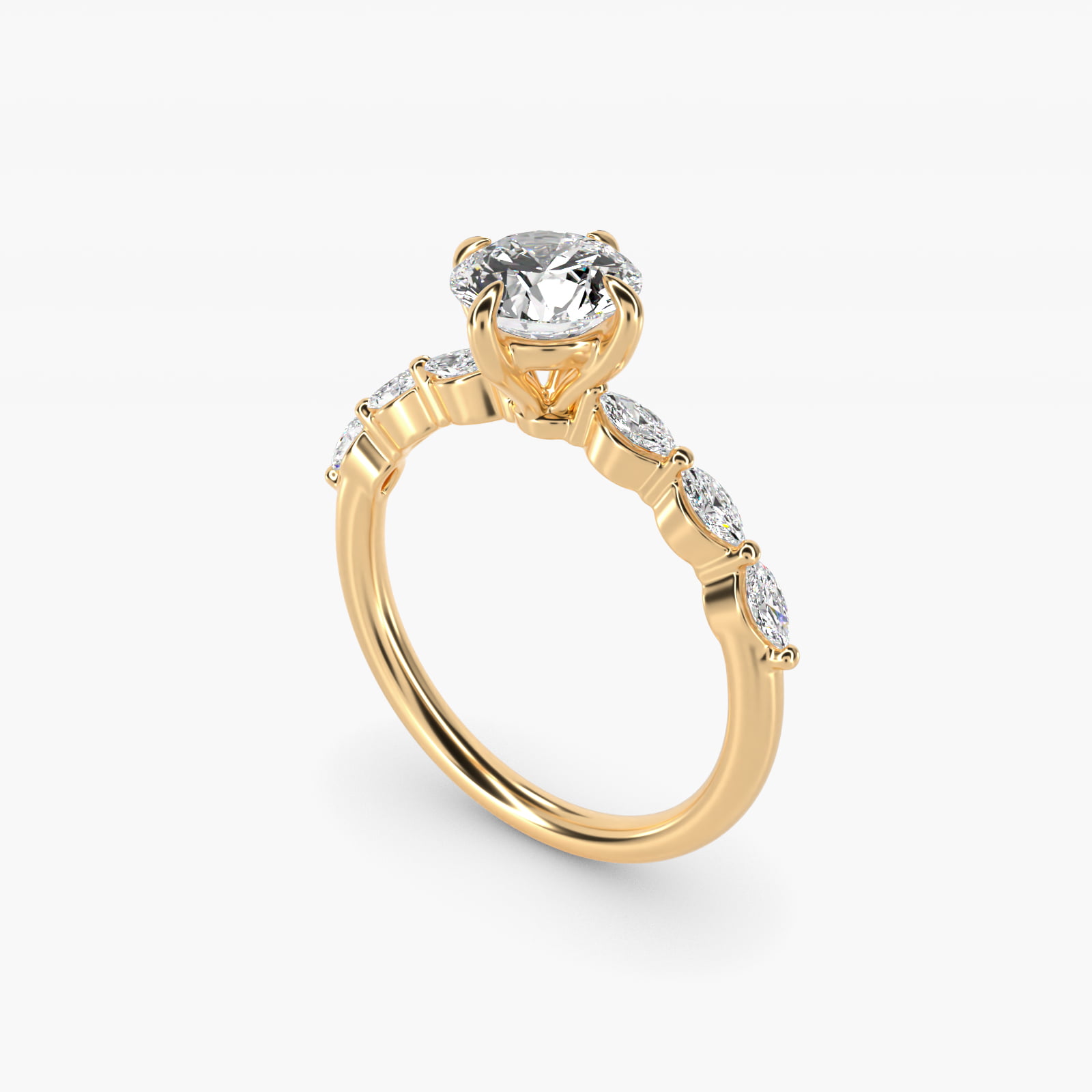 Marquise Cut Side Stone Diamond Shared Prong Engagement Ring In 14K Yellow Gold By James Allen