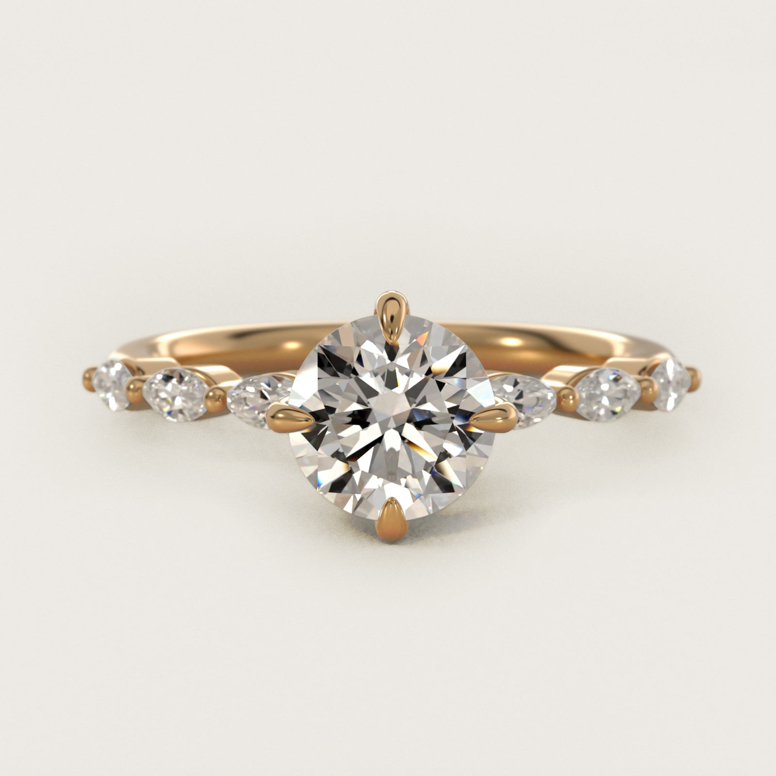 Marquise Cut Side Stone Diamond Shared Prong Engagement Ring In 14K Yellow Gold By James Allen — Round center